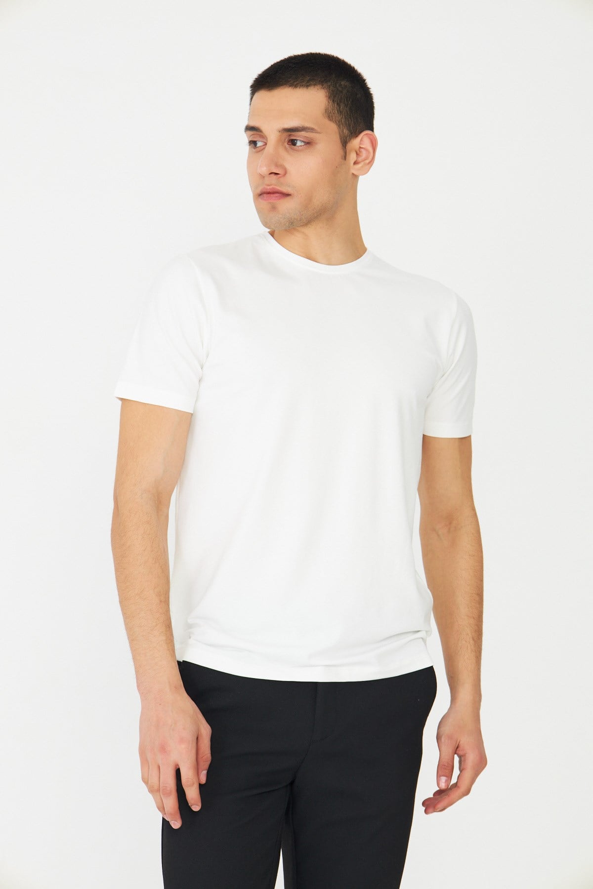 White StoneBeyaz Bisiklet Yaka Basic Erkek T-Shirt