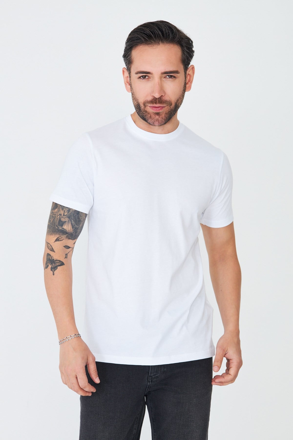 White StoneBeyaz Bisiklet Yaka Basic Erkek Tişört