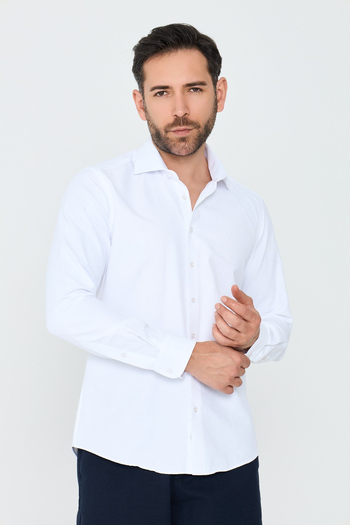 White StoneBeyaz Dokulu Dynamic Fit Erkek Uzun Kollu Gömlek