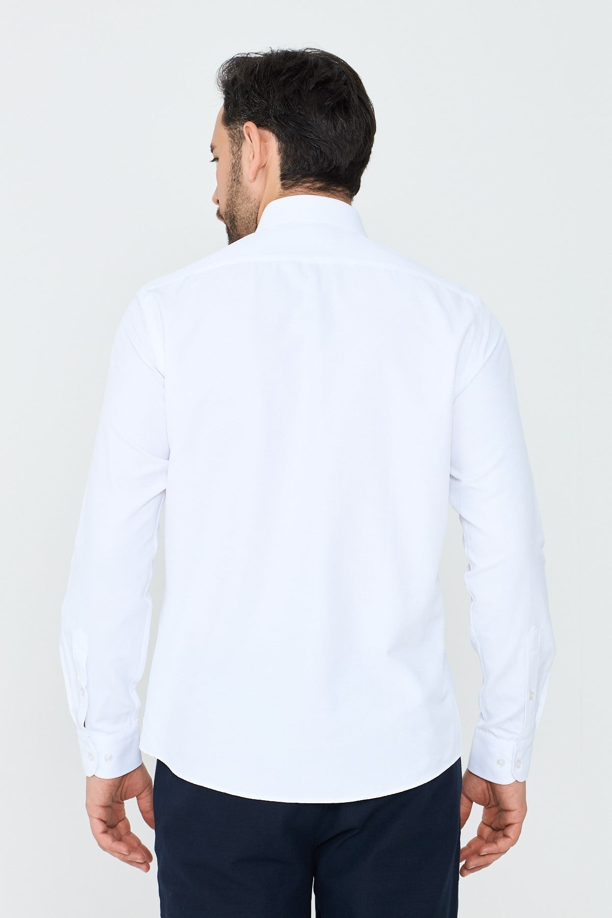 White StoneBeyaz Dokulu Dynamic Fit Erkek Uzun Kollu Gömlek