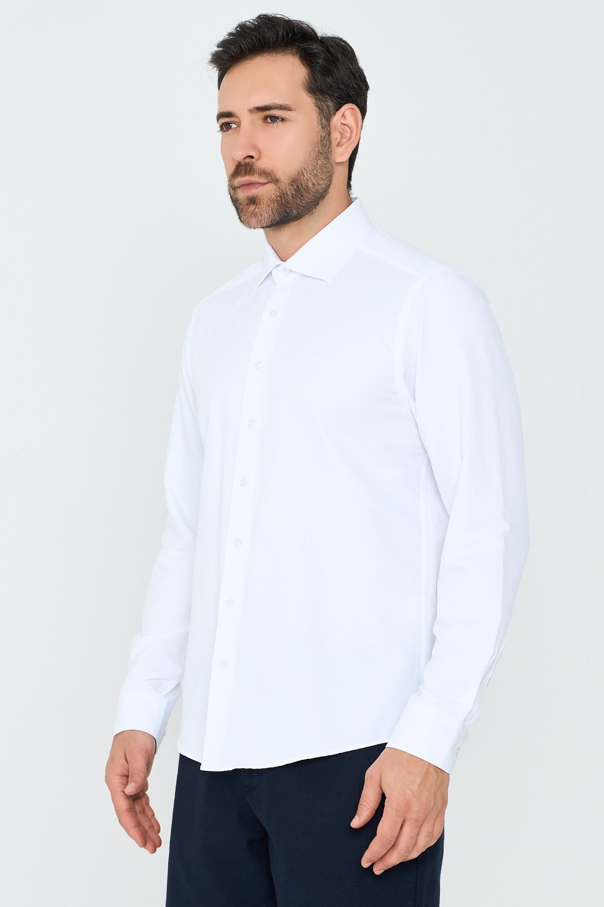 White StoneBeyaz Dokulu Dynamic Fit Erkek Uzun Kollu Gömlek