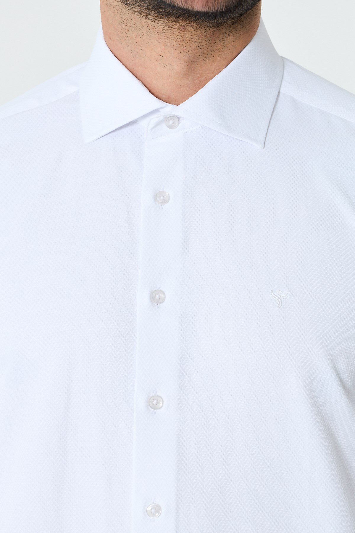 White StoneBeyaz Dokulu Dynamic Fit Erkek Uzun Kollu Gömlek