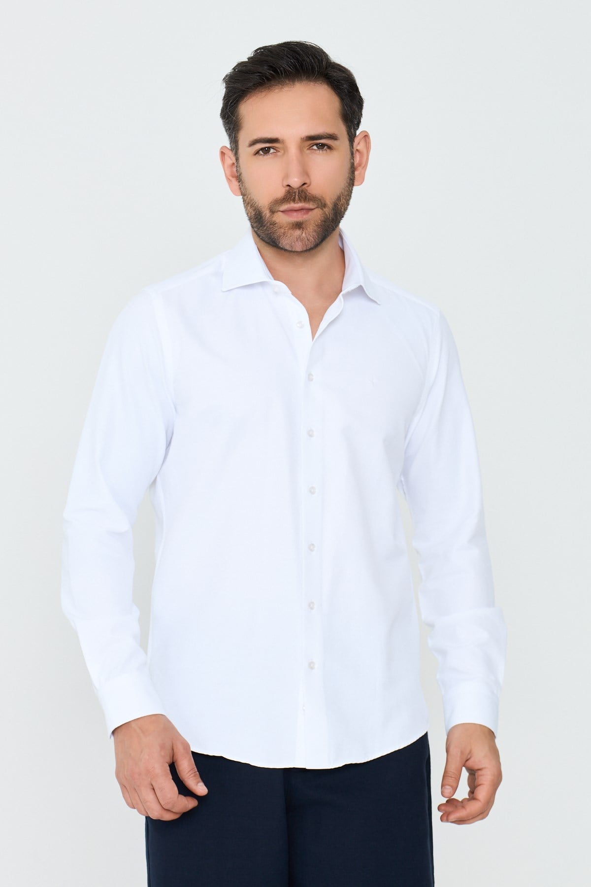 White StoneBeyaz Dokulu Dynamic Fit Erkek Uzun Kollu Gömlek