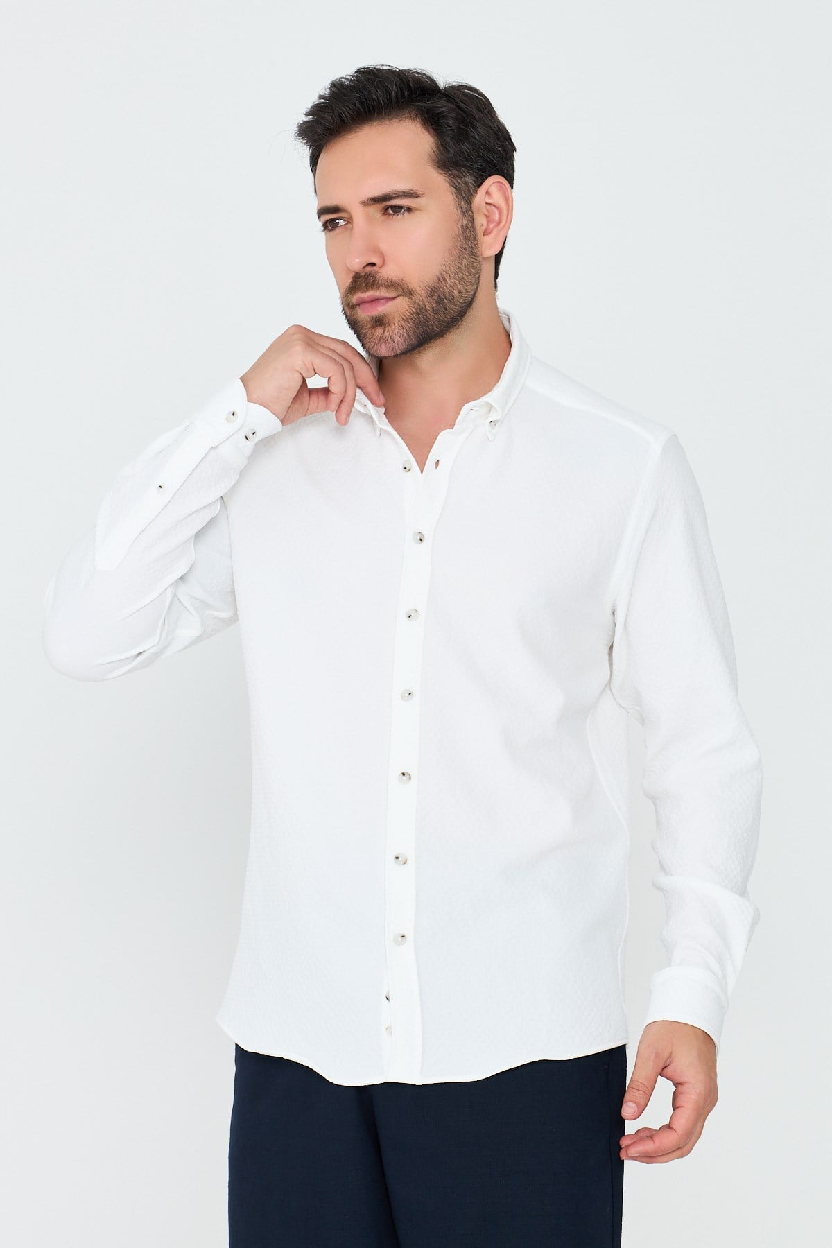 White StoneBeyaz Dynamic Fit Erkek Uzun Kollu Gömlek
