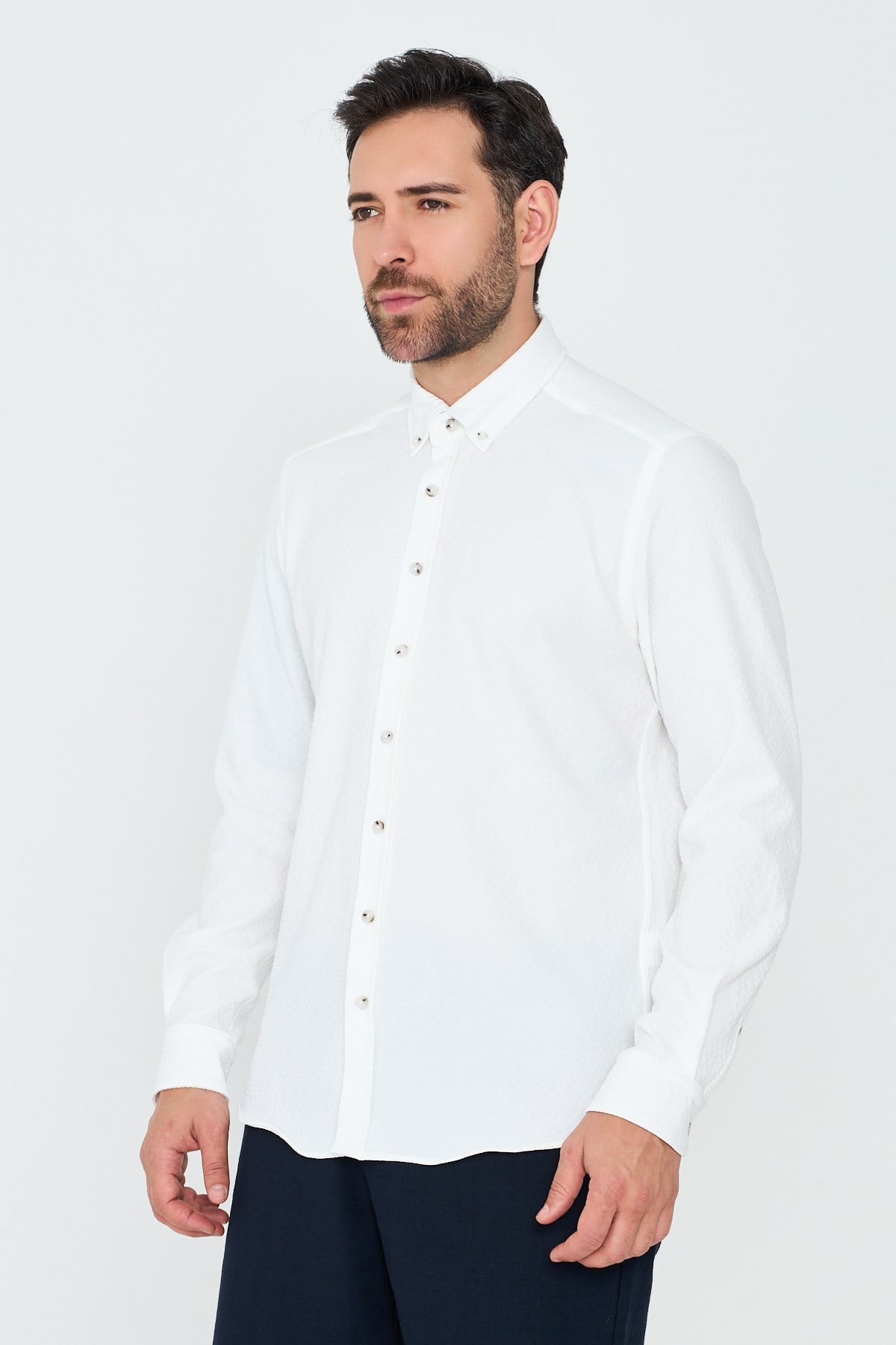 White StoneBeyaz Dynamic Fit Erkek Uzun Kollu Gömlek
