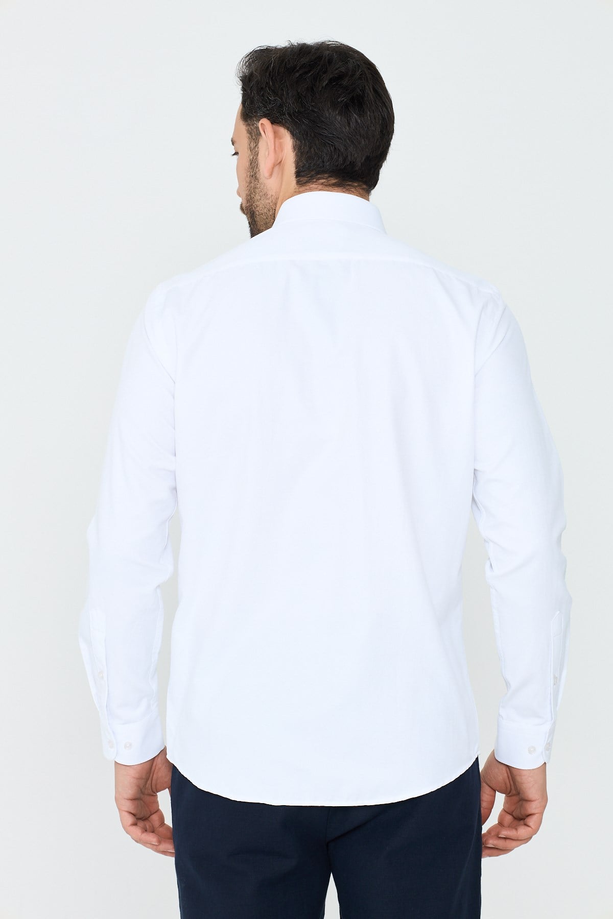 White StoneBeyaz Mikro Çizgili Dynamic Fit Erkek Uzun Kollu Gömlek