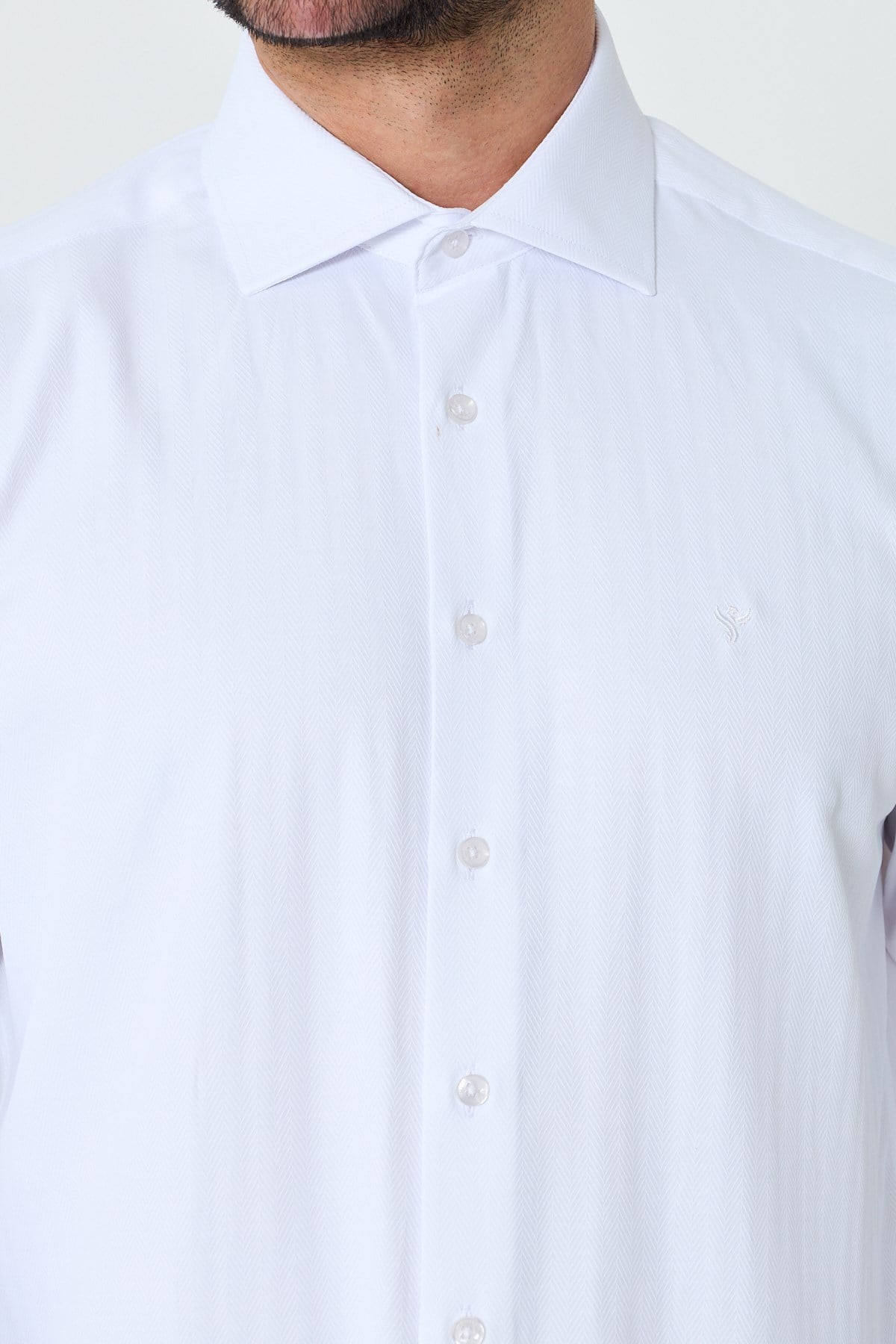 White StoneBeyaz Mikro Desenli Dynamic Fit Uzun Kollu Erkek Gömlek