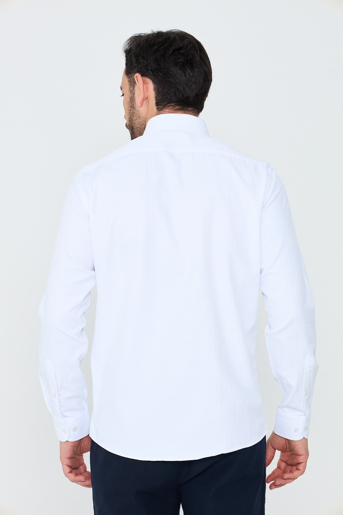 White StoneBeyaz Mikro Desenli Dynamic Fit Uzun Kollu Erkek Gömlek