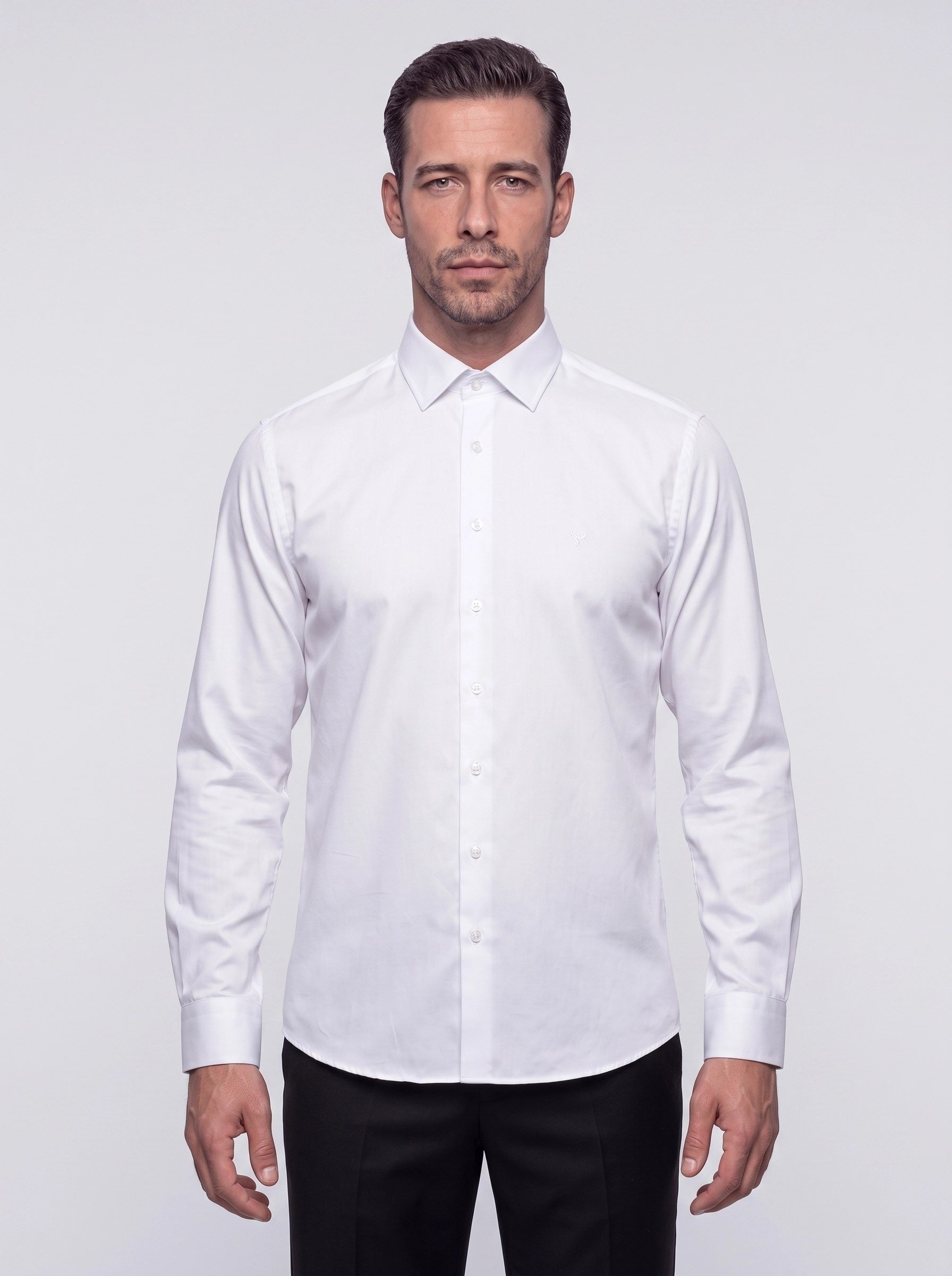 White StoneBeyaz Non-Iron Pamuklu Dynamic Fit Erkek Uzun Kollu Gömlek