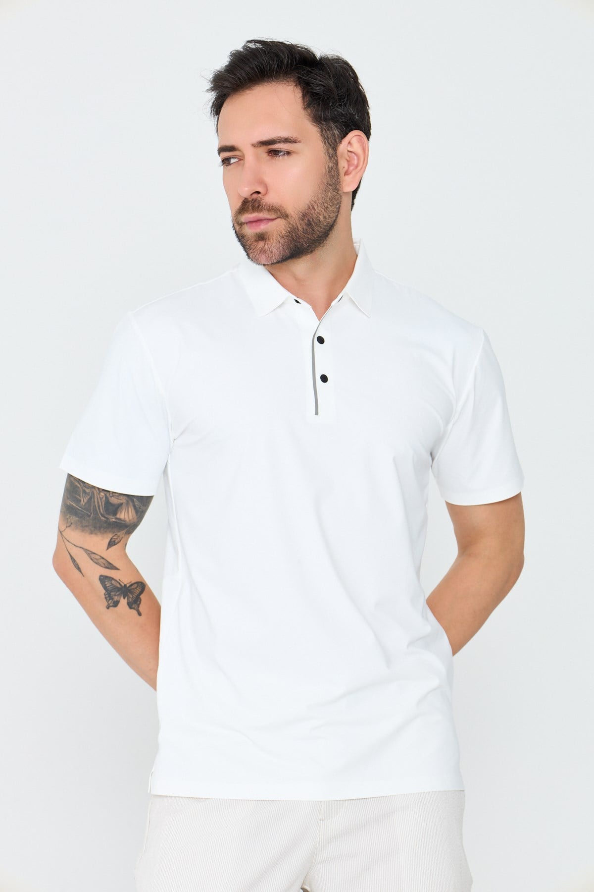 White StoneBeyaz Üç Düğmeli Erkek Polo Yaka Tişört