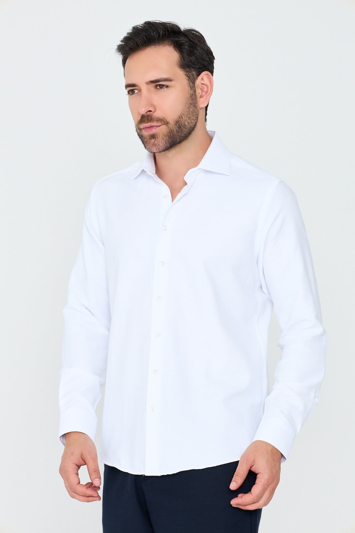 White StoneBeyaz Uzun Kollu Mikro Desenli Dynamic Fit Erkek Gömlek