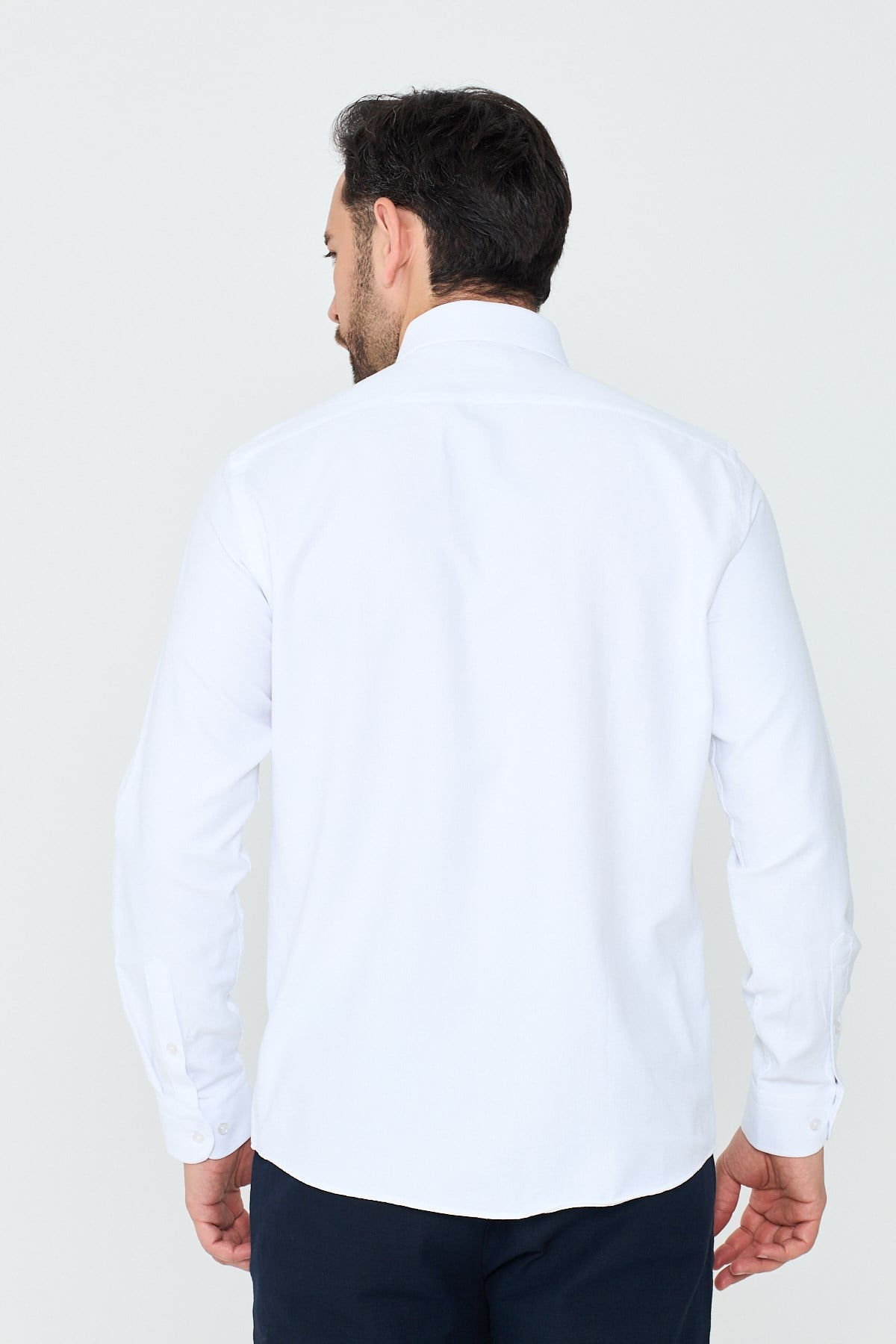 White StoneBeyaz Uzun Kollu Mikro Desenli Dynamic Fit Erkek Gömlek