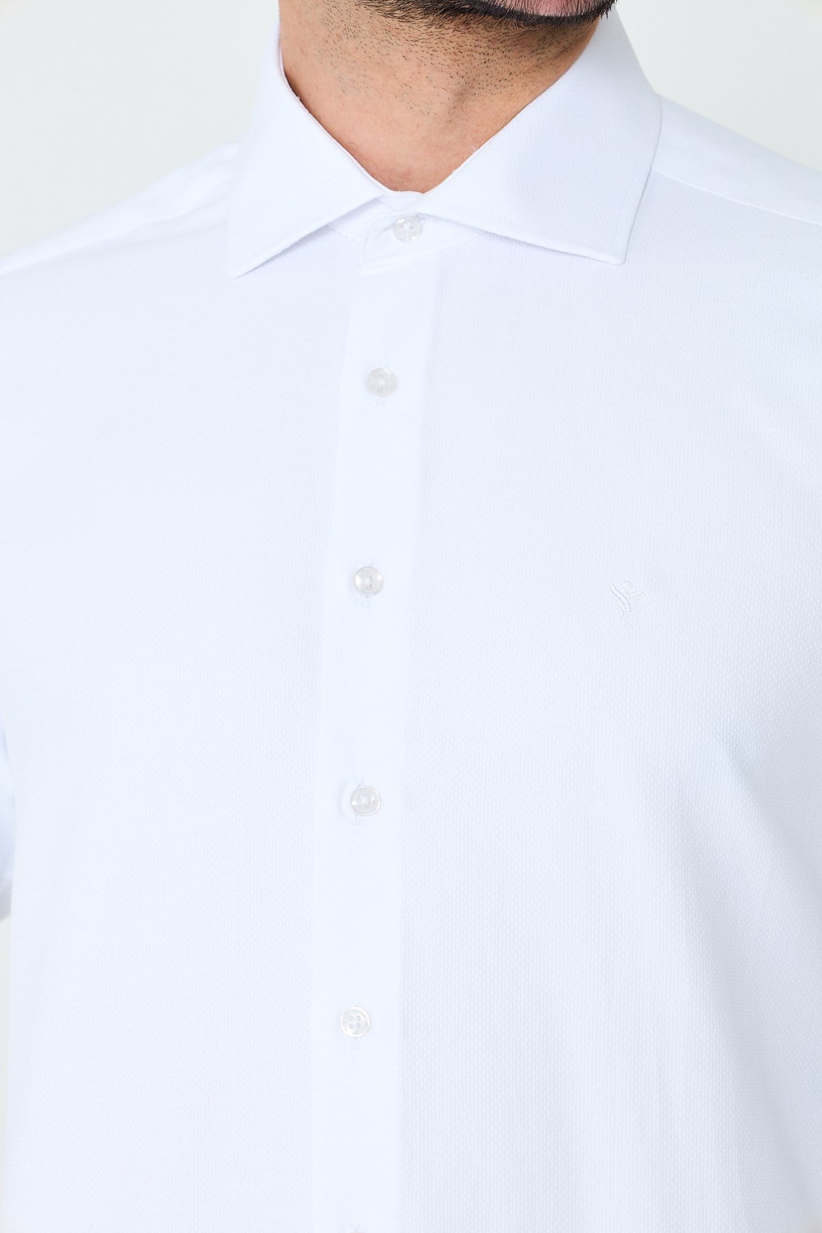 White StoneBeyaz Uzun Kollu Mikro Desenli Dynamic Fit Erkek Gömlek