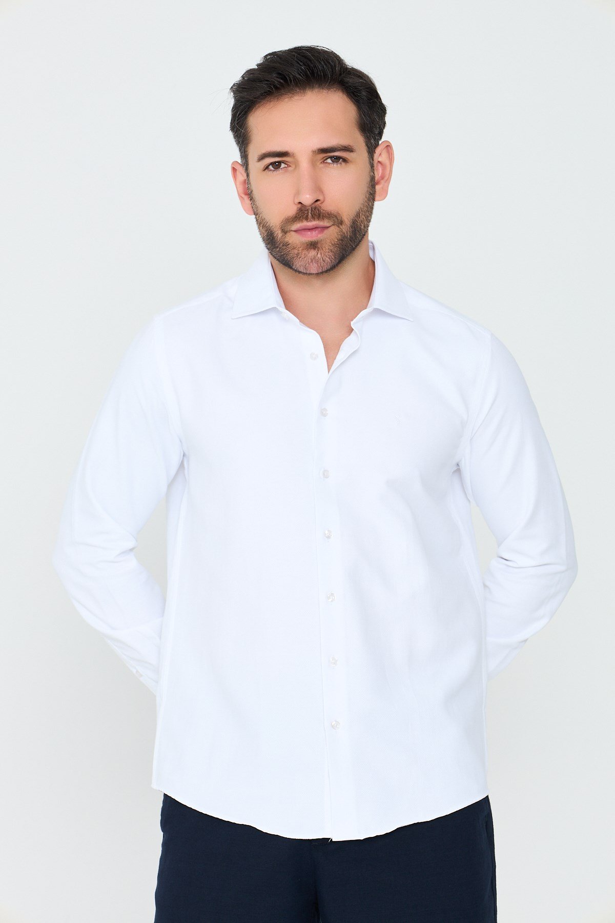 White StoneBeyaz Uzun Kollu Mikro Desenli Dynamic Fit Erkek Gömlek