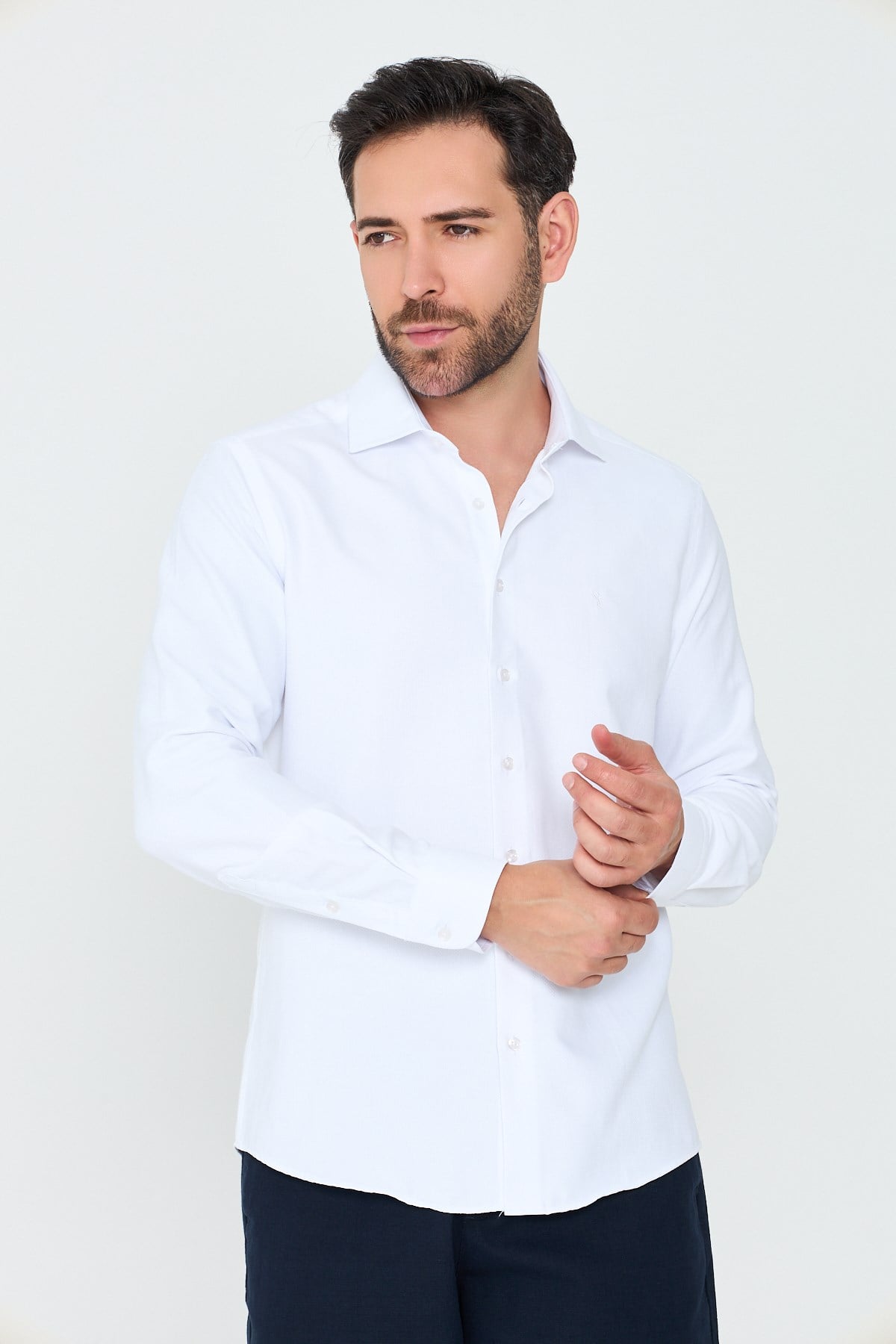 White StoneBeyaz Uzun Kollu Mikro Desenli Dynamic Fit Erkek Gömlek