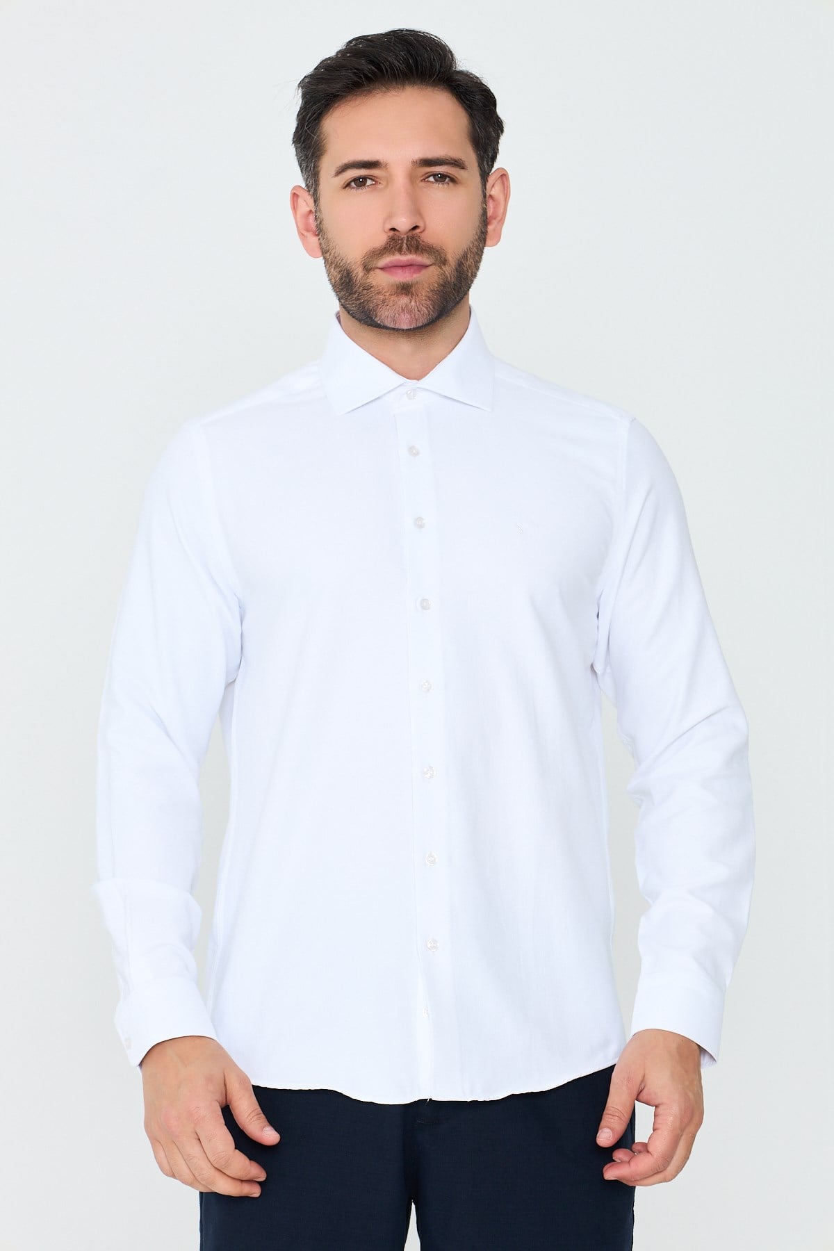White StoneBeyaz Uzun Kollu Mikro Desenli Dynamic Fit Erkek Gömlek