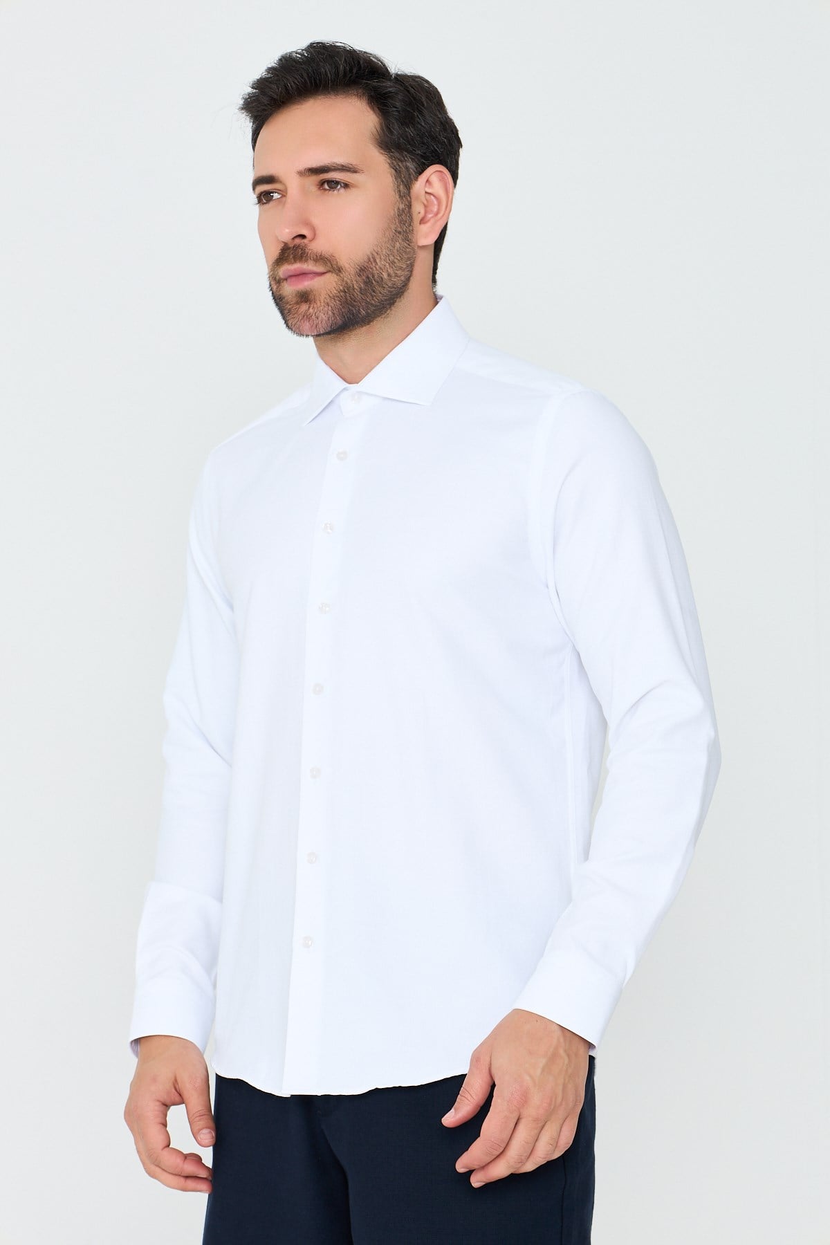 White StoneBeyaz Uzun Kollu Mikro Desenli Dynamic Fit Erkek Gömlek