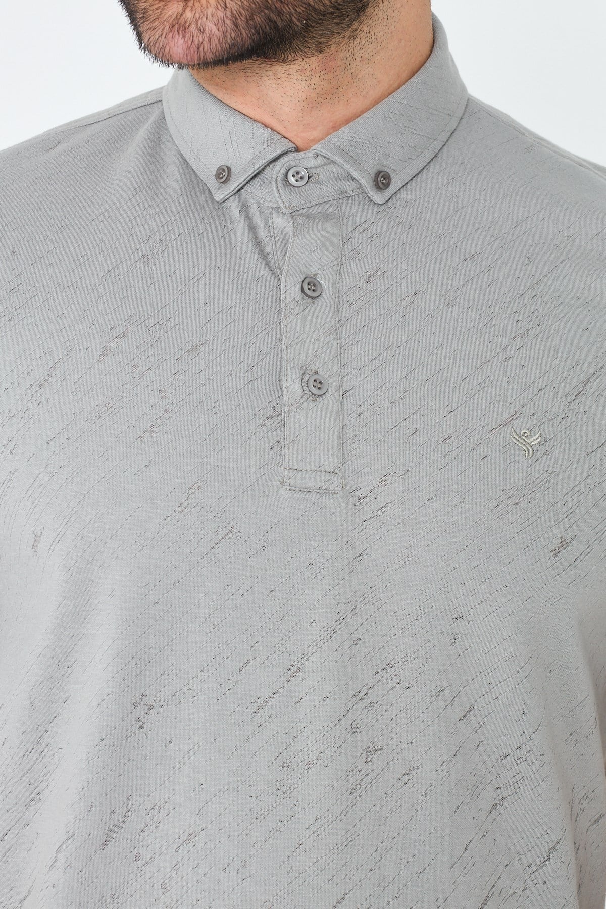 White StoneÇağla Rengi Mikro Desenli Düğmeli Erkek Polo Yaka Tişört