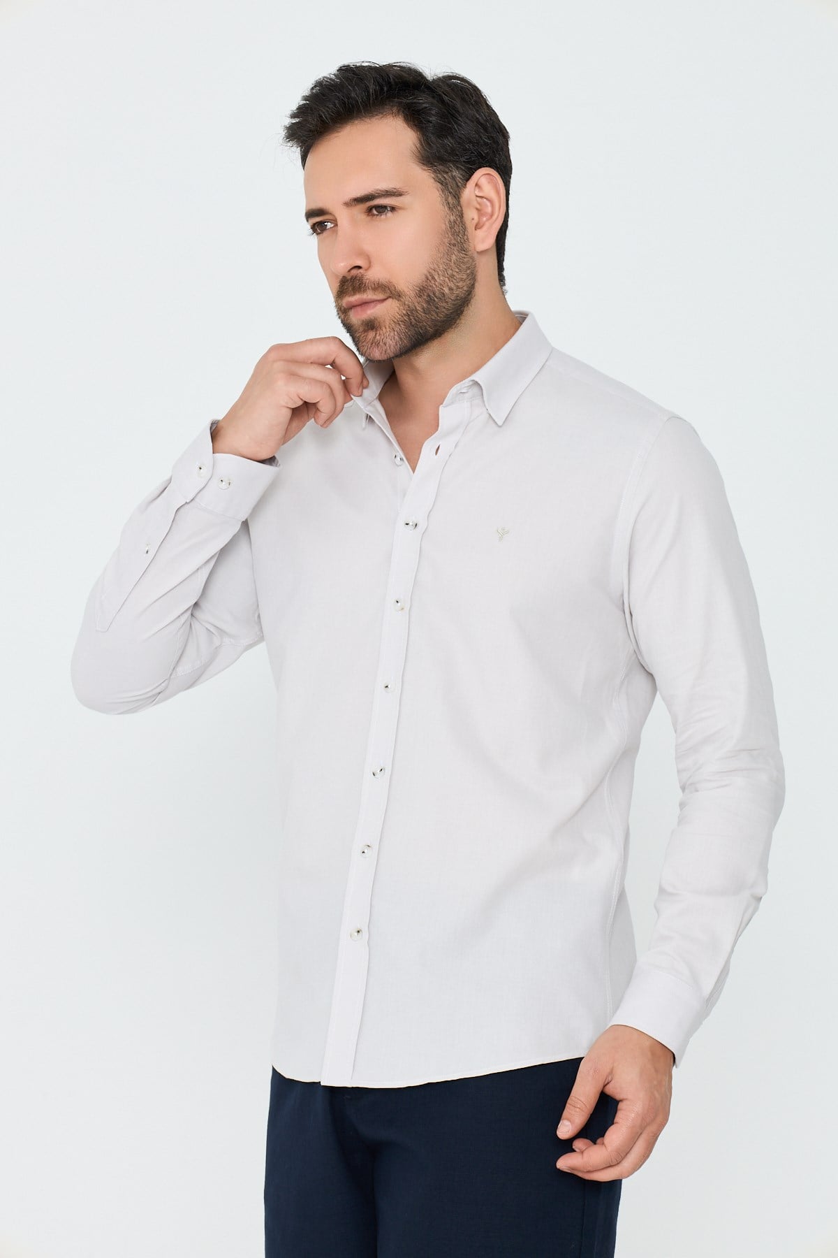 White StoneEkru %100 Pamuk Dynamic Fit Erkek Günlük Gömlek