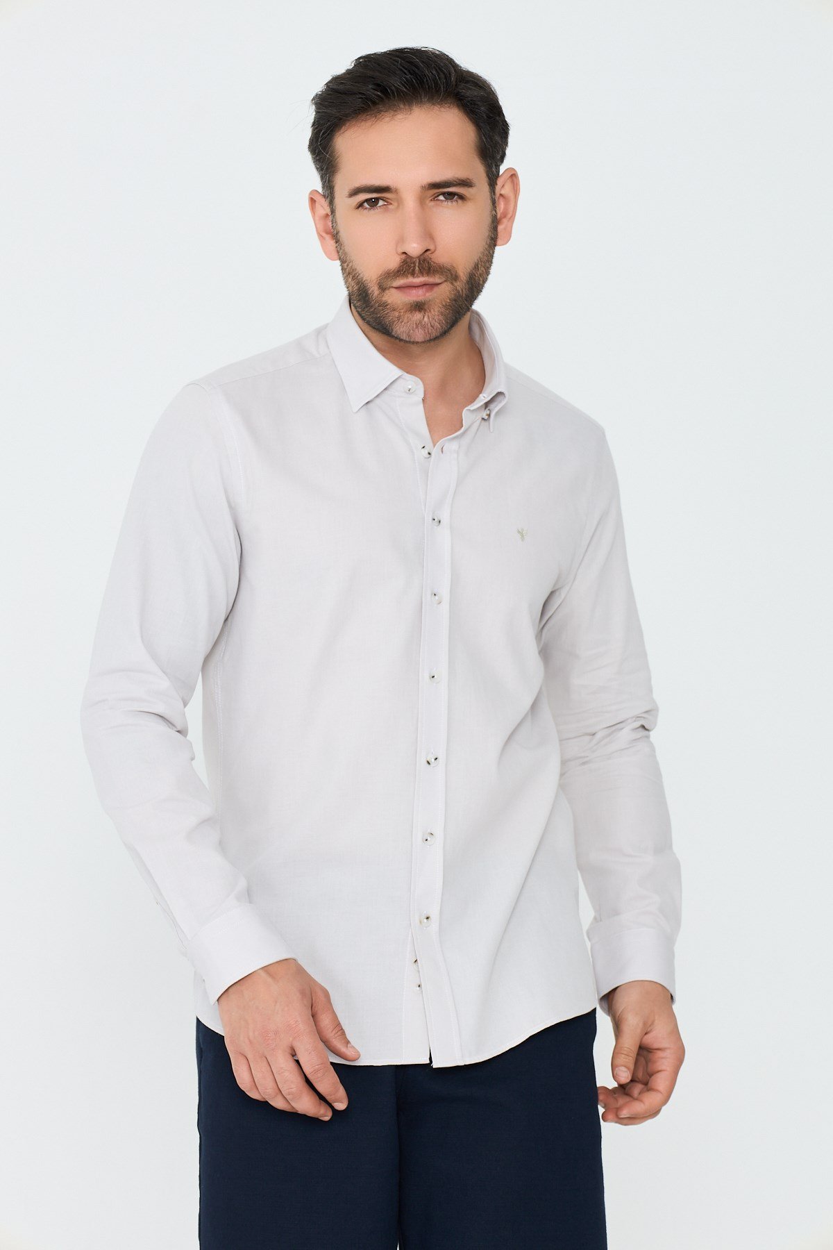 White StoneEkru %100 Pamuk Dynamic Fit Erkek Günlük Gömlek