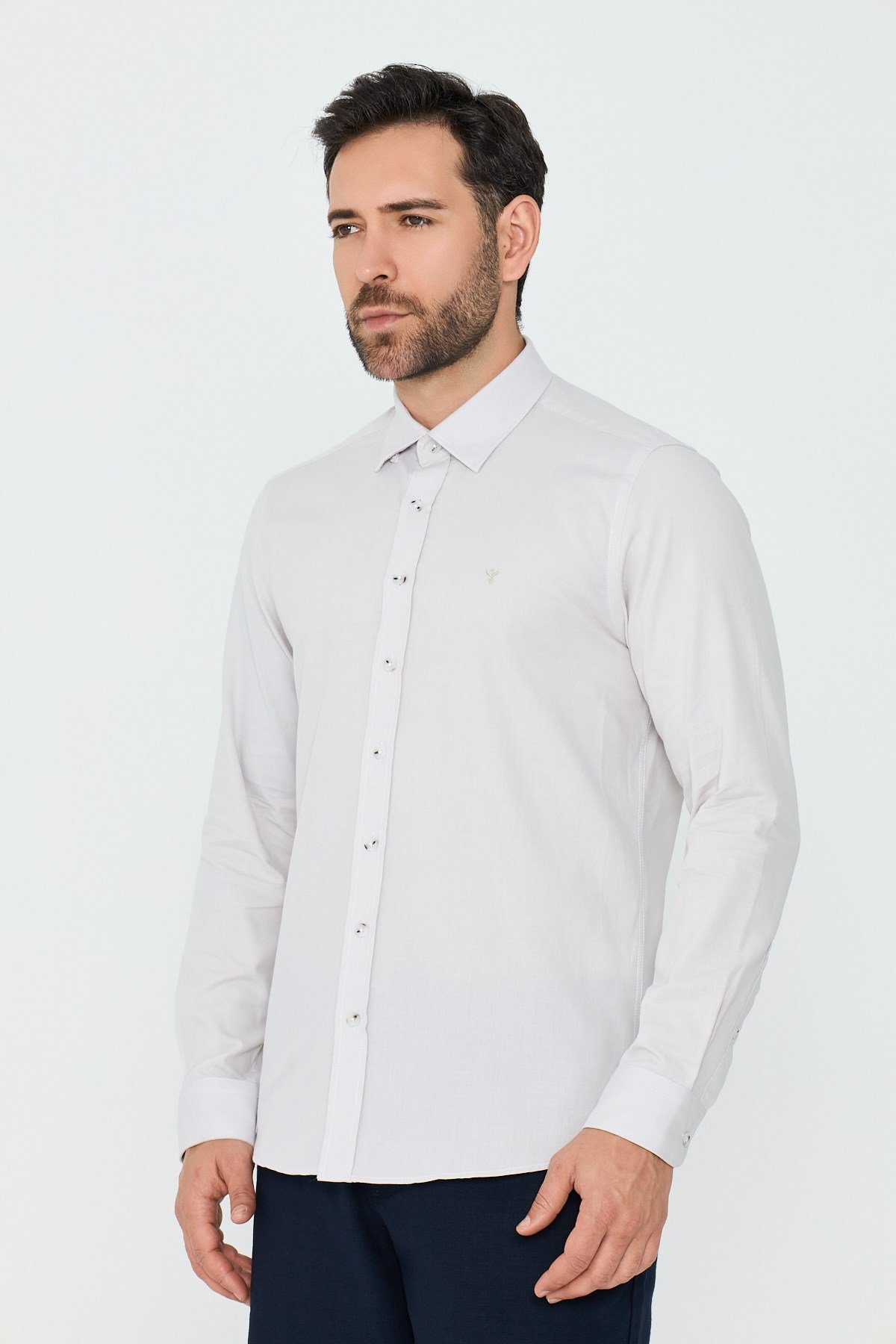 White StoneEkru %100 Pamuk Dynamic Fit Erkek Günlük Gömlek