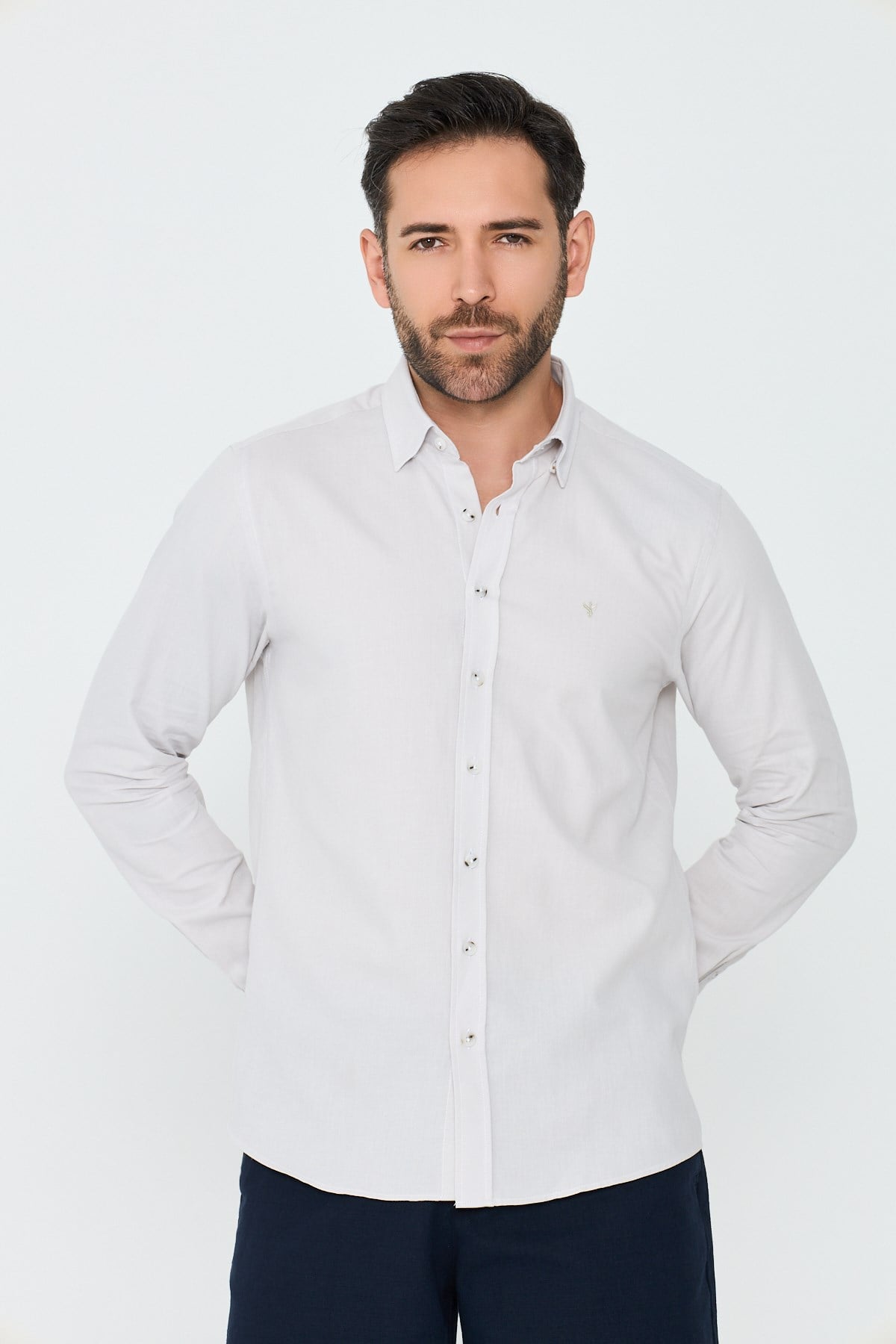White StoneEkru %100 Pamuk Dynamic Fit Erkek Günlük Gömlek