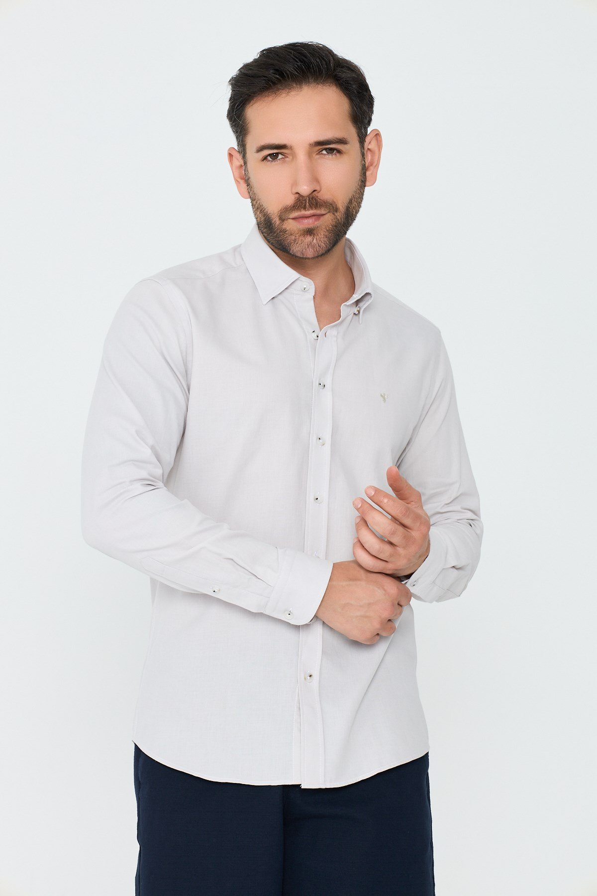 White StoneEkru %100 Pamuk Dynamic Fit Erkek Günlük Gömlek