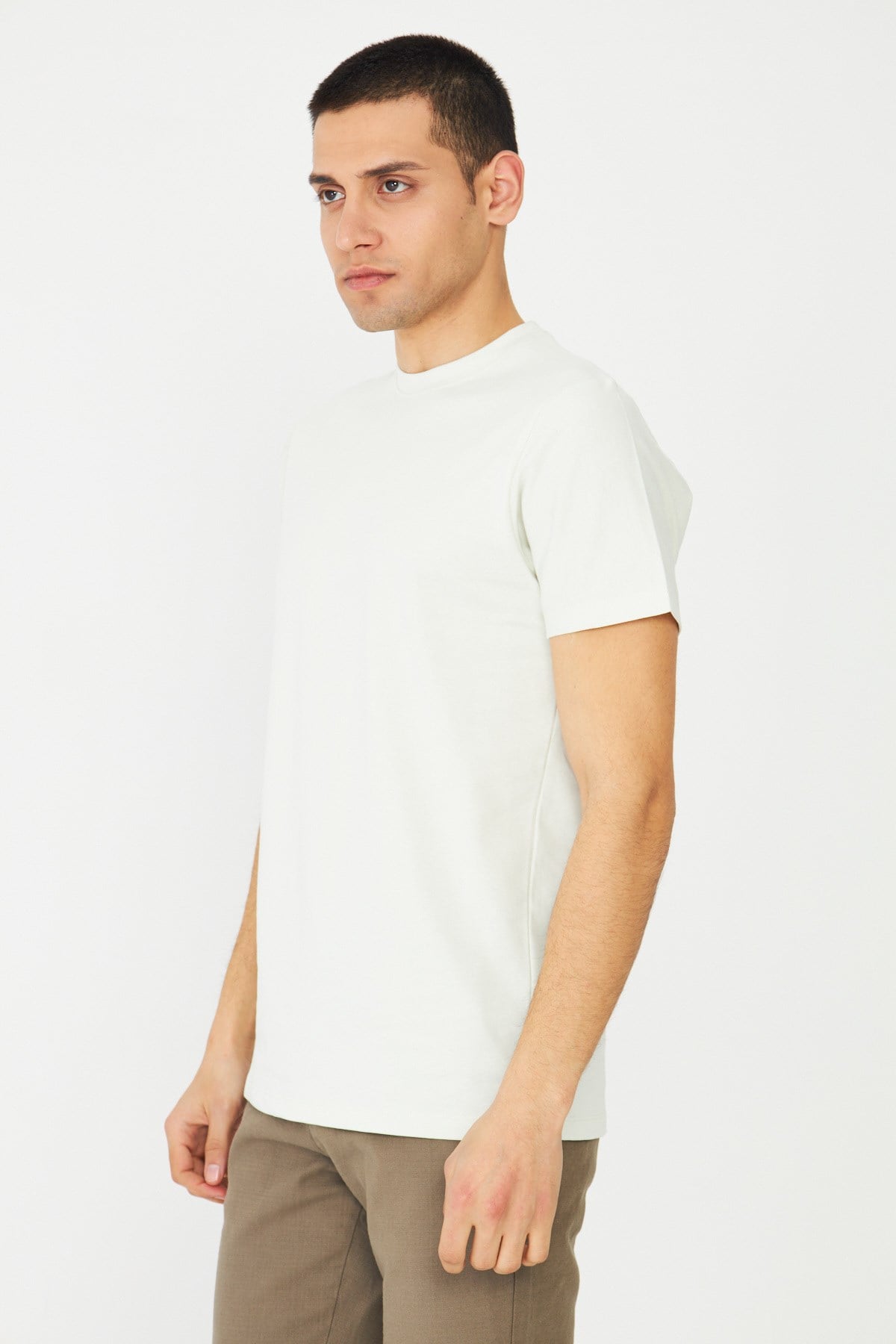 White StoneEkru Basic Bisiklet Yaka Erkek T-Shirt