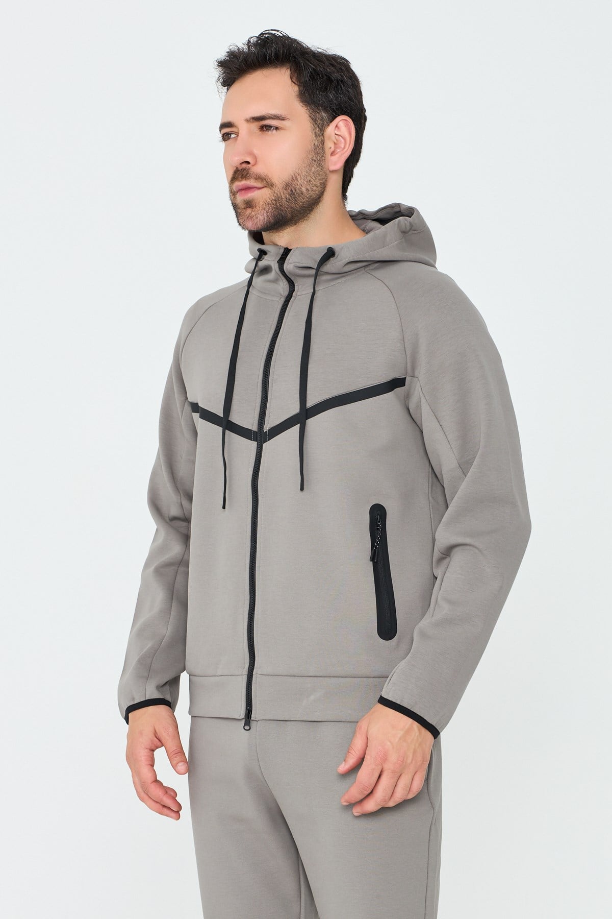 White StoneGri Cepli Kapüşonlu Fermuarlı Erkek Sweatshirt