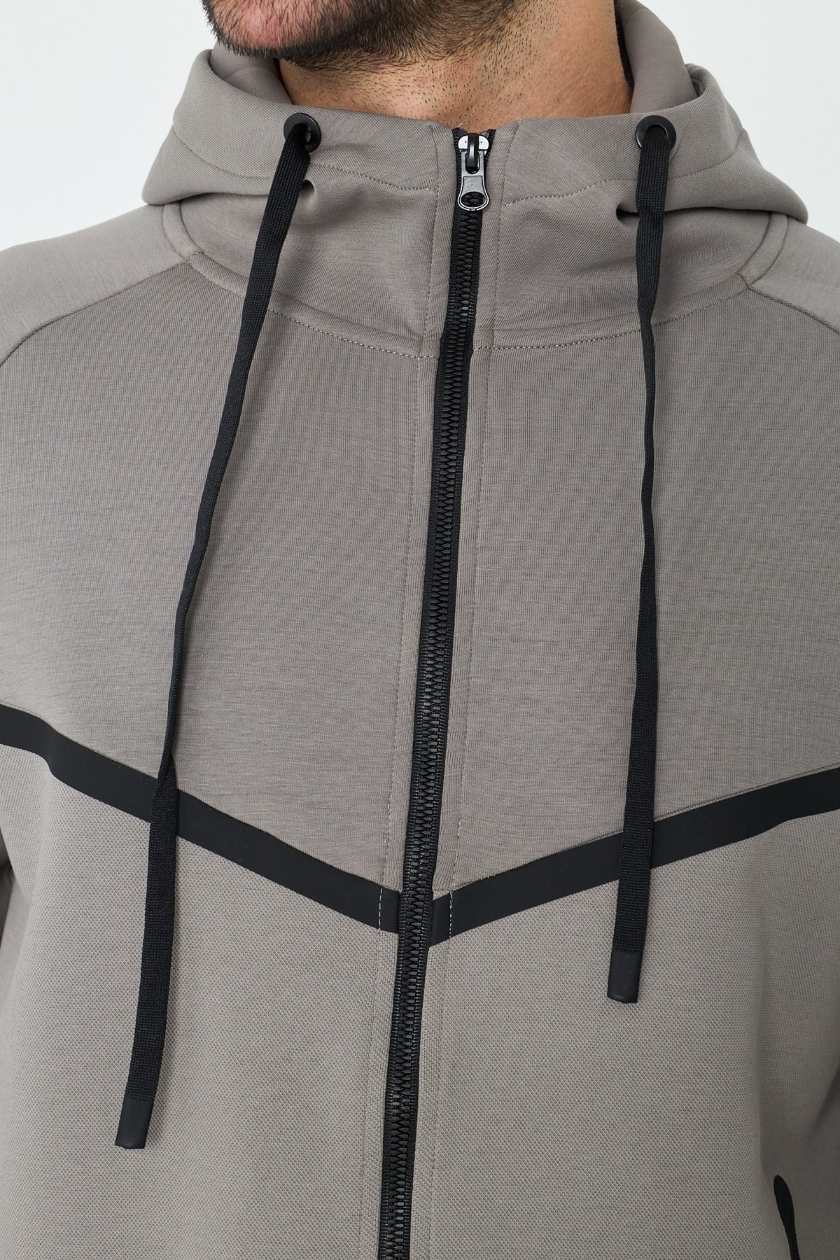 White StoneGri Cepli Kapüşonlu Fermuarlı Erkek Sweatshirt