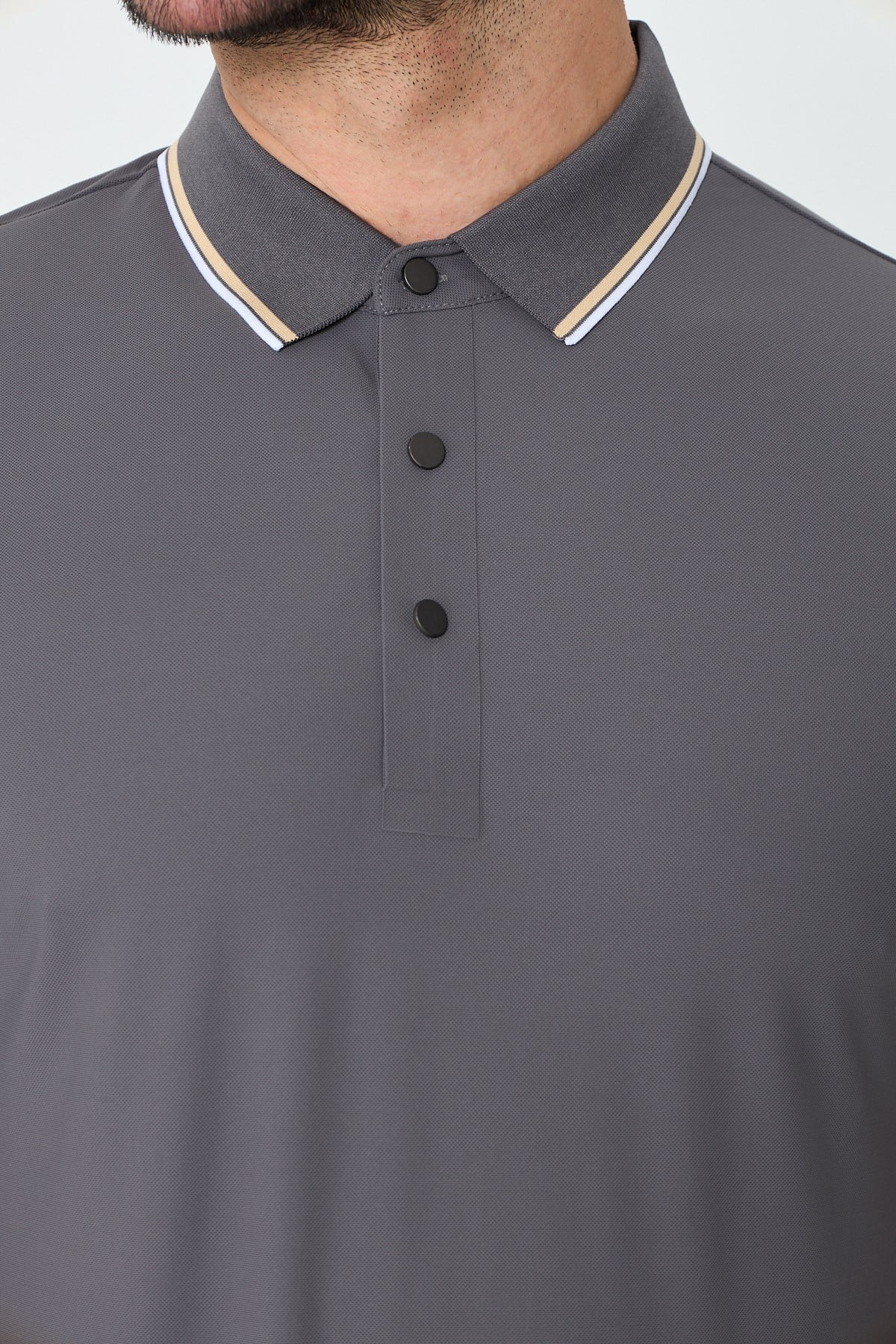 White StoneGri Düğmeli Erkek Polo Yaka Tişört