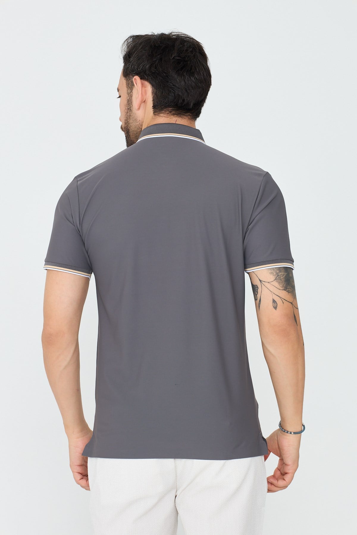 White StoneGri Düğmeli Erkek Polo Yaka Tişört