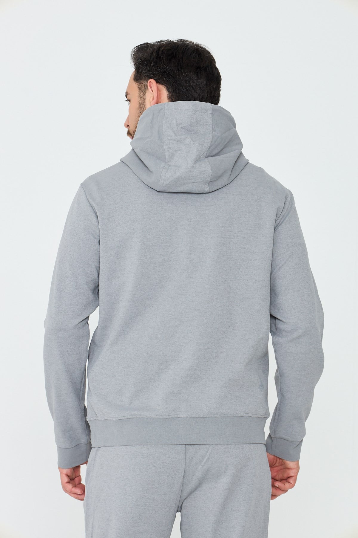 White StoneGri Kapüşonlu Yarım Fermuarlı Yandan Cepli Erkek Sweatshirt