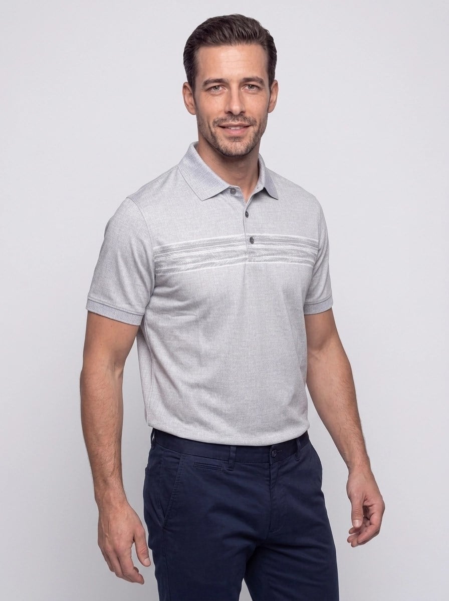 White StoneGri Mikro Desenli Regular Fit Erkek Polo Yaka Tişört