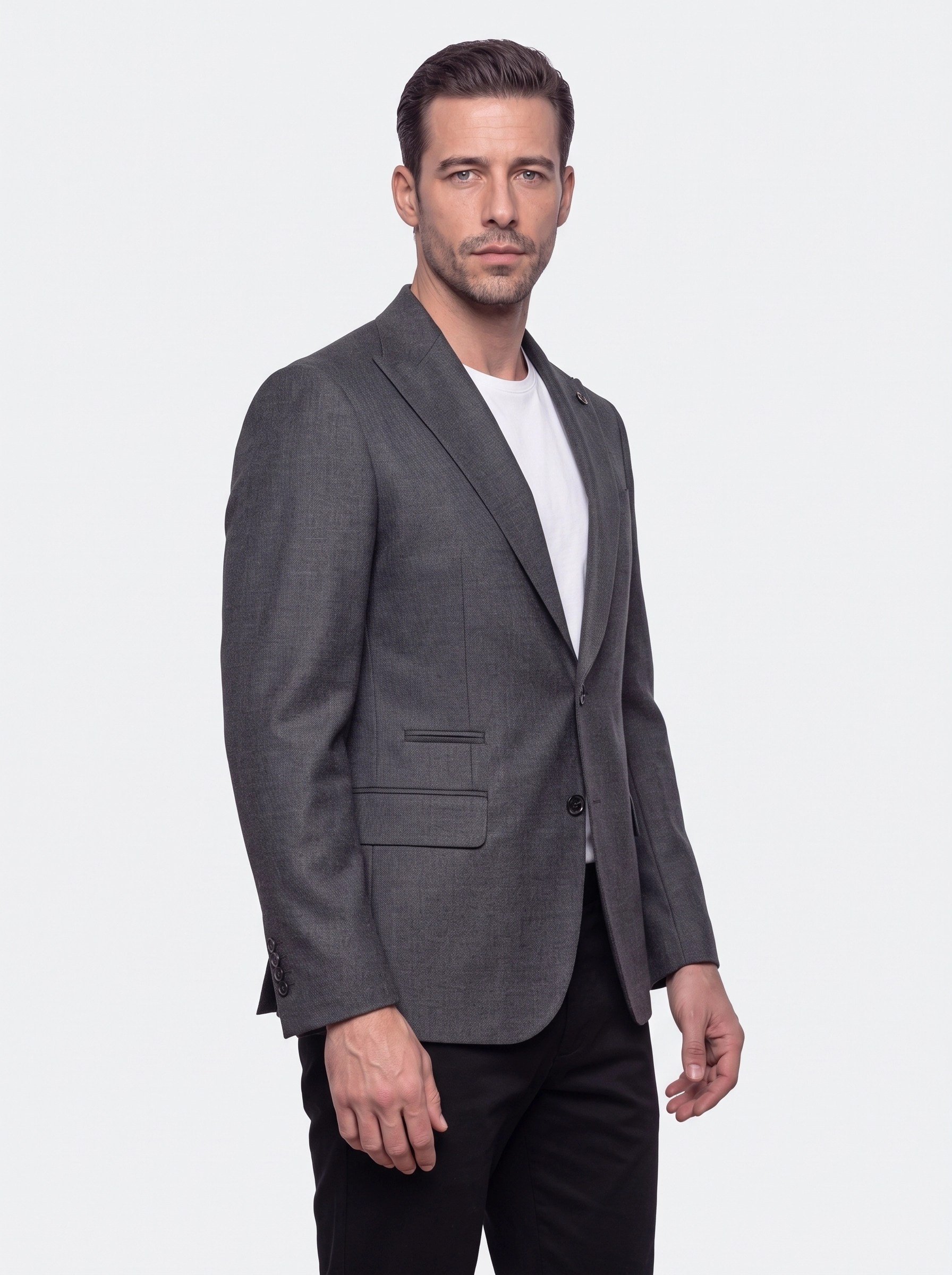 White StoneGri Slim Fit Sivri Yaka 6 Drop Erkek Günlük Ceket