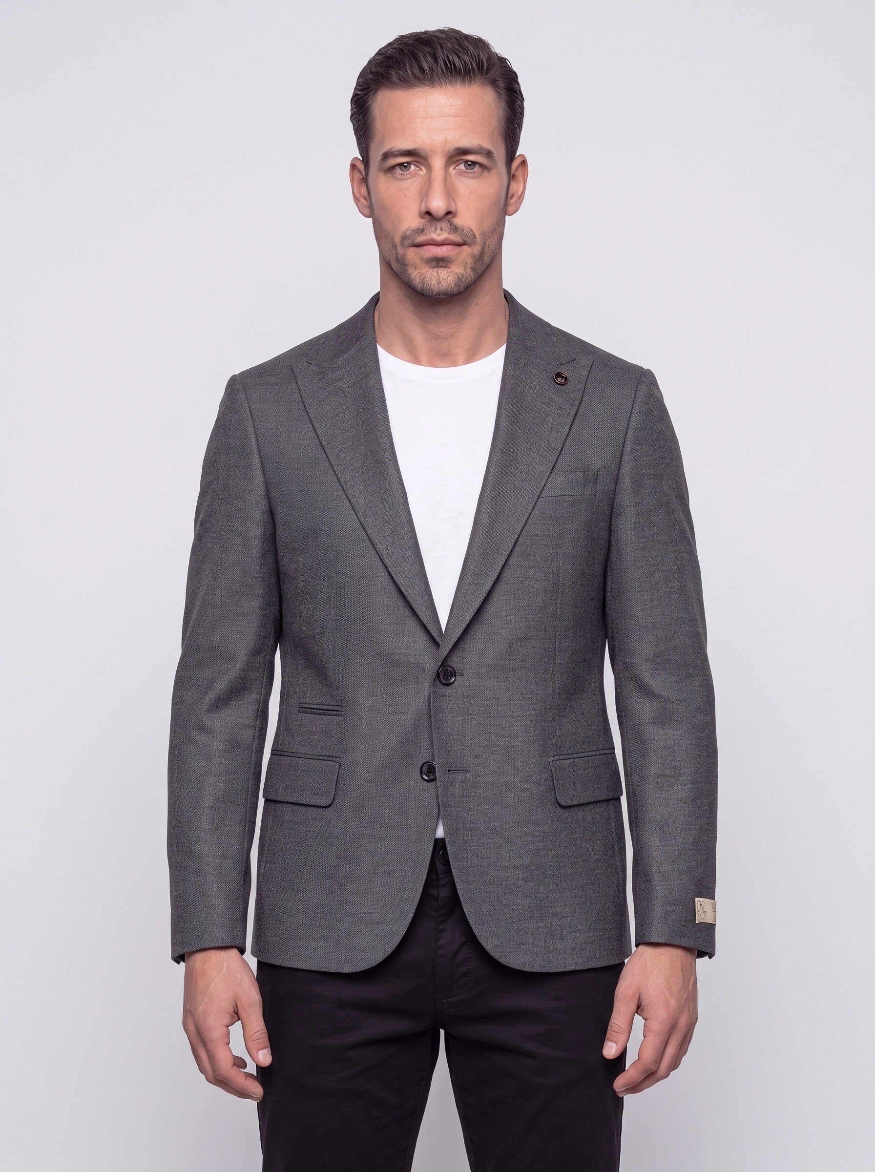 White StoneGri Slim Fit Sivri Yaka 6 Drop Erkek Günlük Ceket