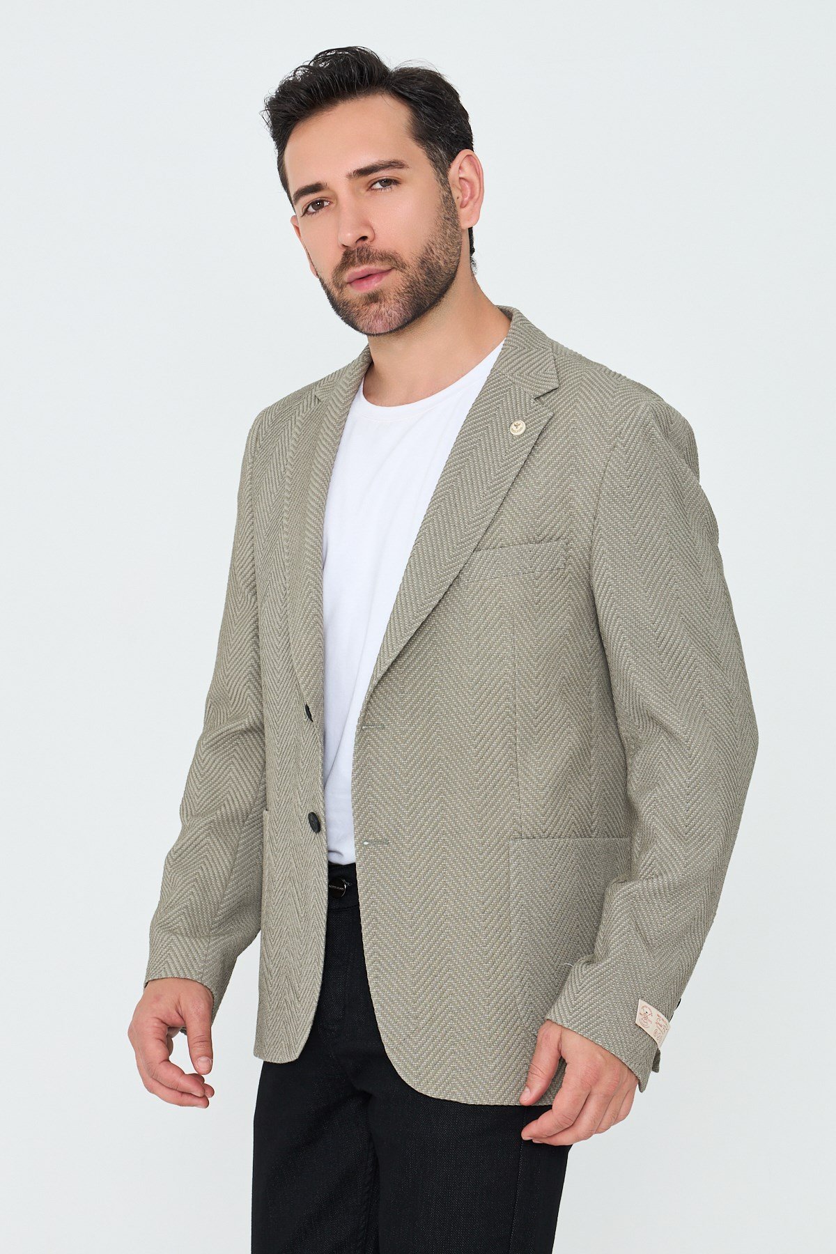 White StoneHaki Mono Yaka Regular Fit Erkek Spor Ceket