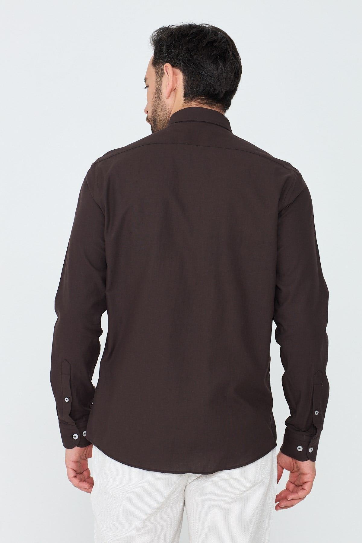 White StoneKahverengi %100 Pamuk Dynamic Fit Uzun Kollu Gömlek