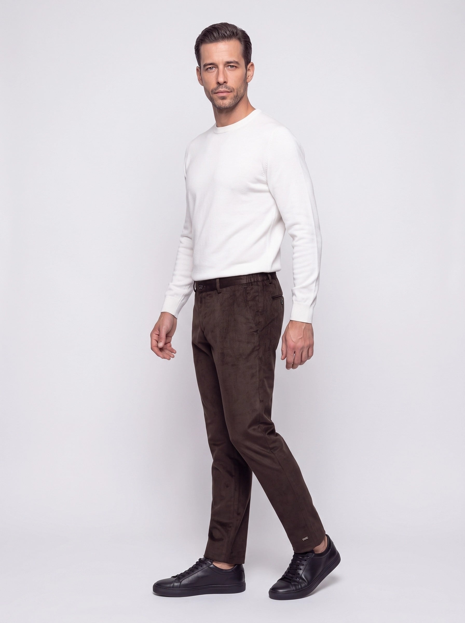 White StoneKahverengi Regular Fit Kadife Jogger Spor Pantolon
