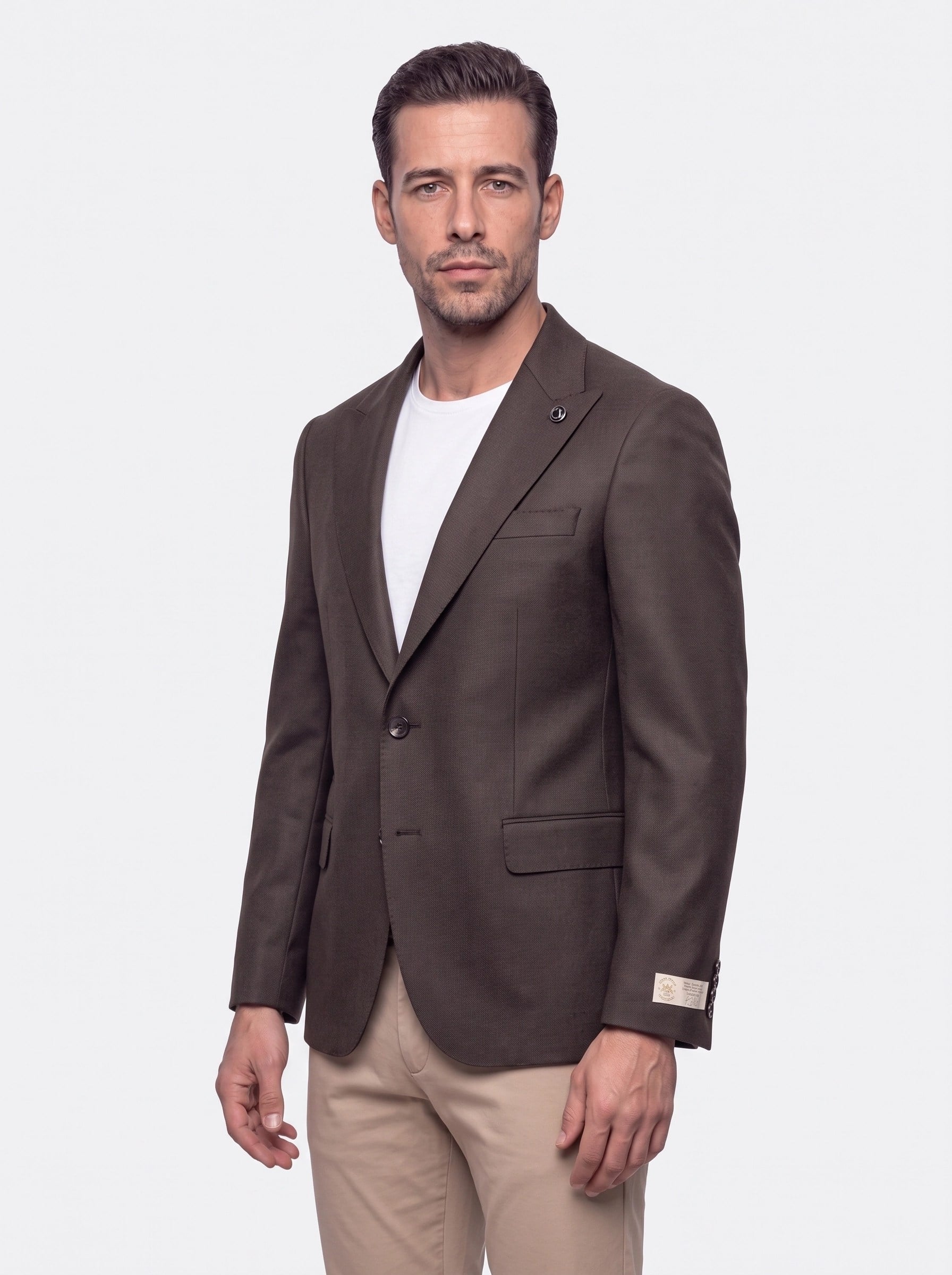White StoneKahverengi Slim Fit Sivri Yaka 6 Drop Erkek Günlük Ceket