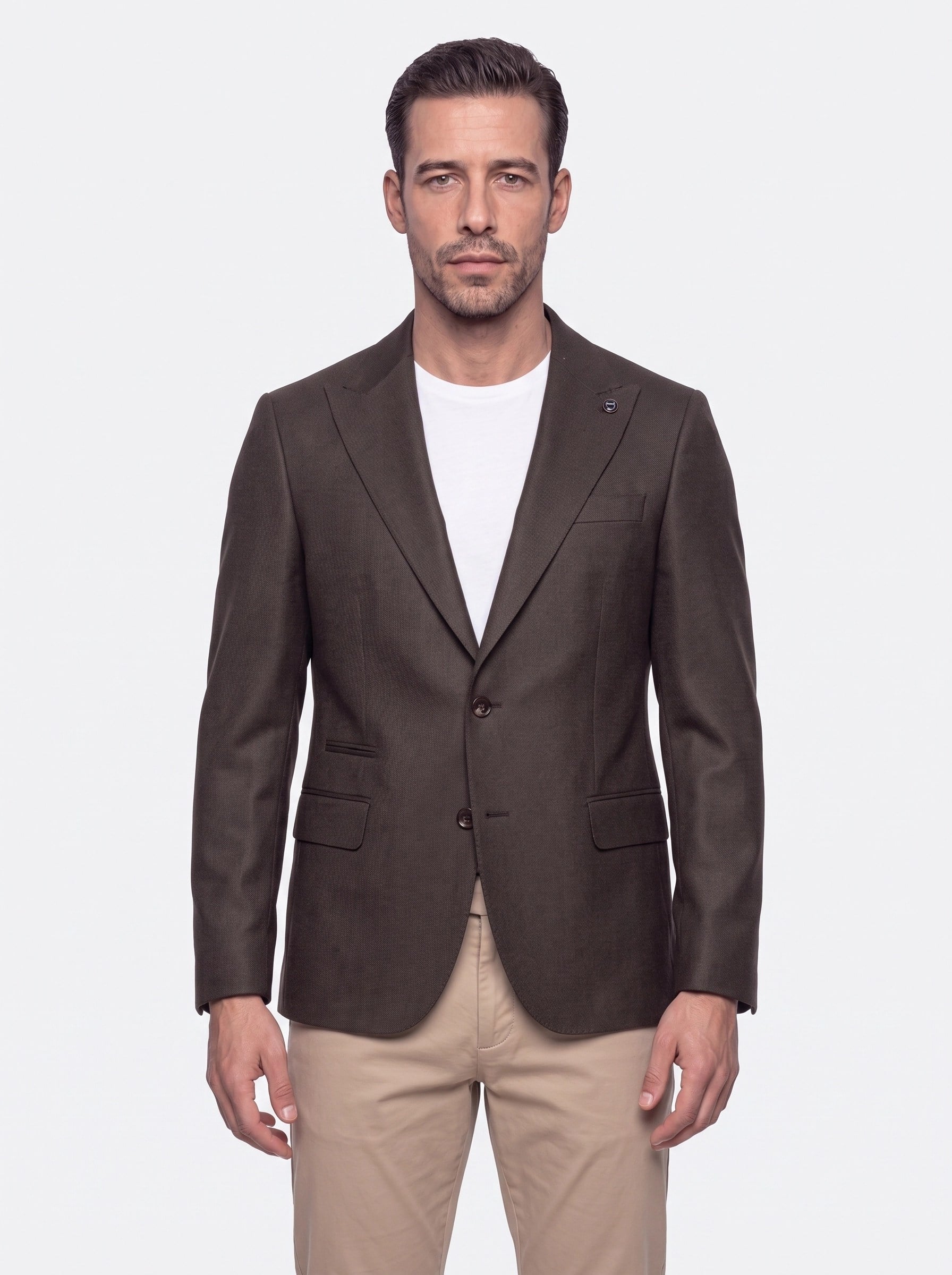 White StoneKahverengi Slim Fit Sivri Yaka 6 Drop Erkek Günlük Ceket
