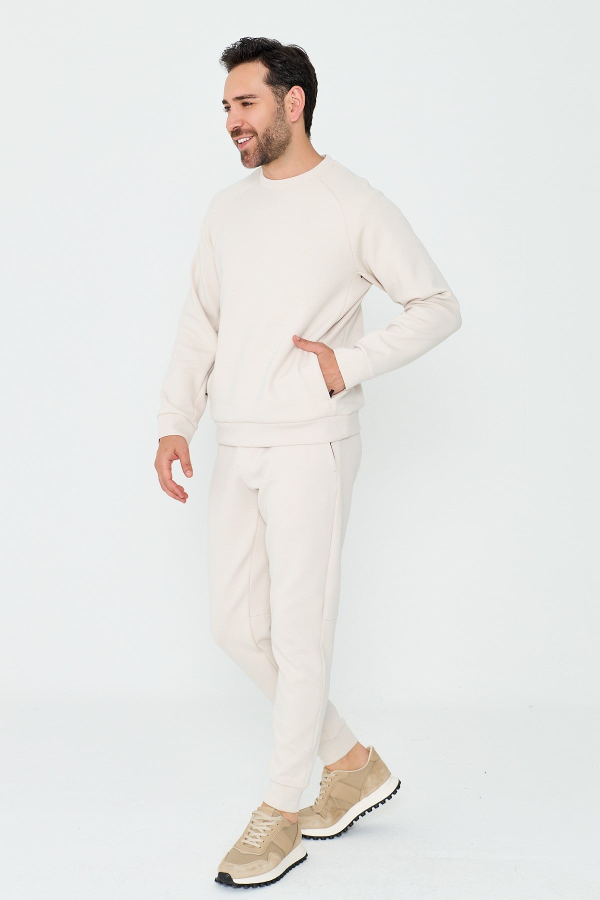 White StoneKırık Beyaz Pamuklu Erkek Basic Sweatshirt