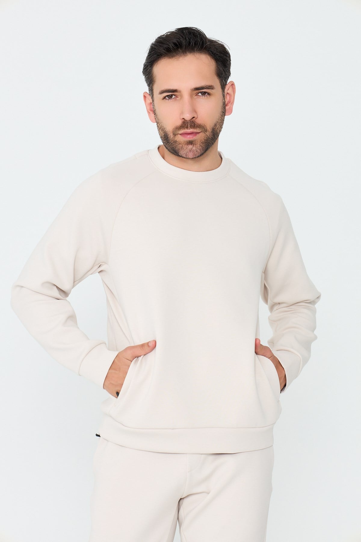 White StoneKırık Beyaz Pamuklu Erkek Basic Sweatshirt