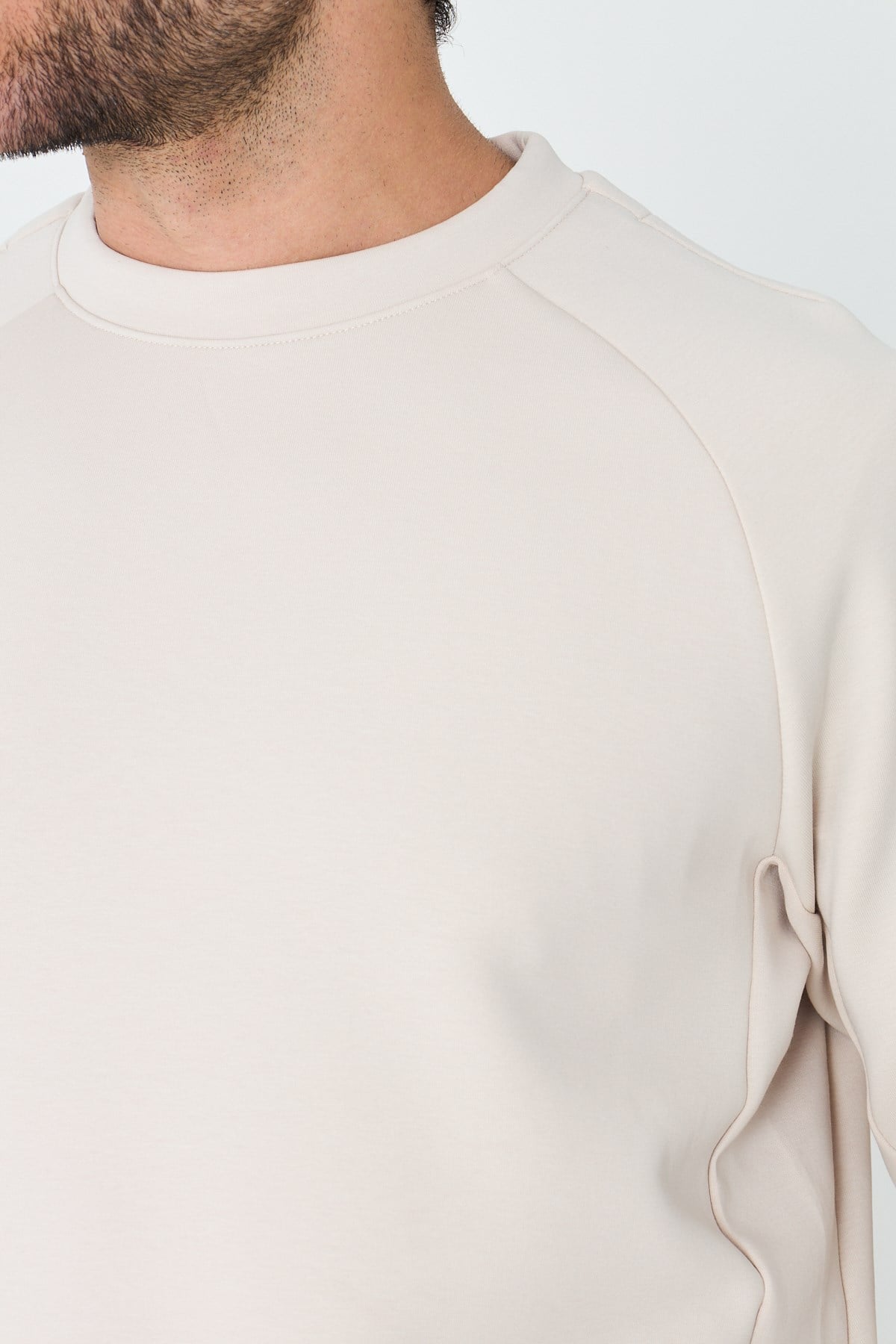White StoneKırık Beyaz Pamuklu Erkek Basic Sweatshirt