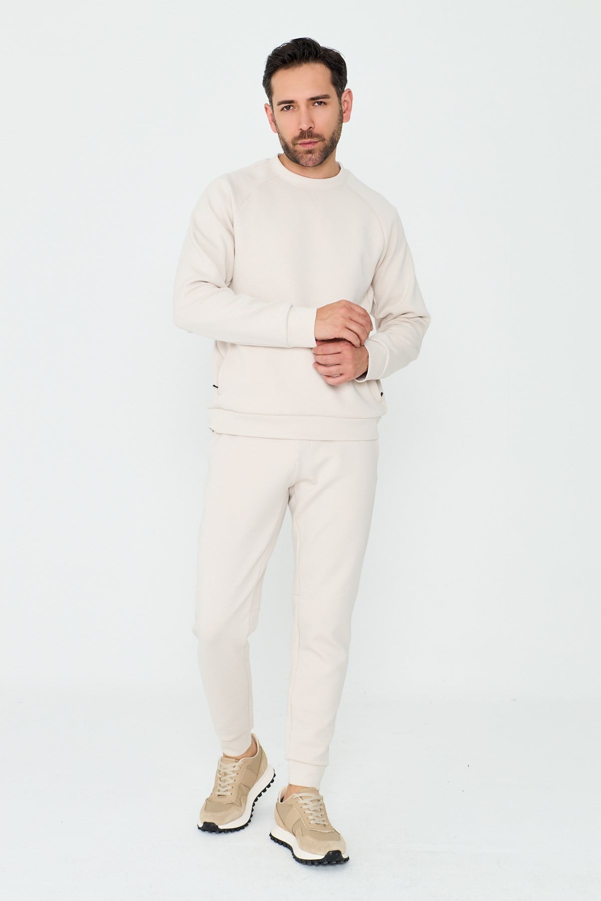White StoneKırık Beyaz Pamuklu Erkek Basic Sweatshirt