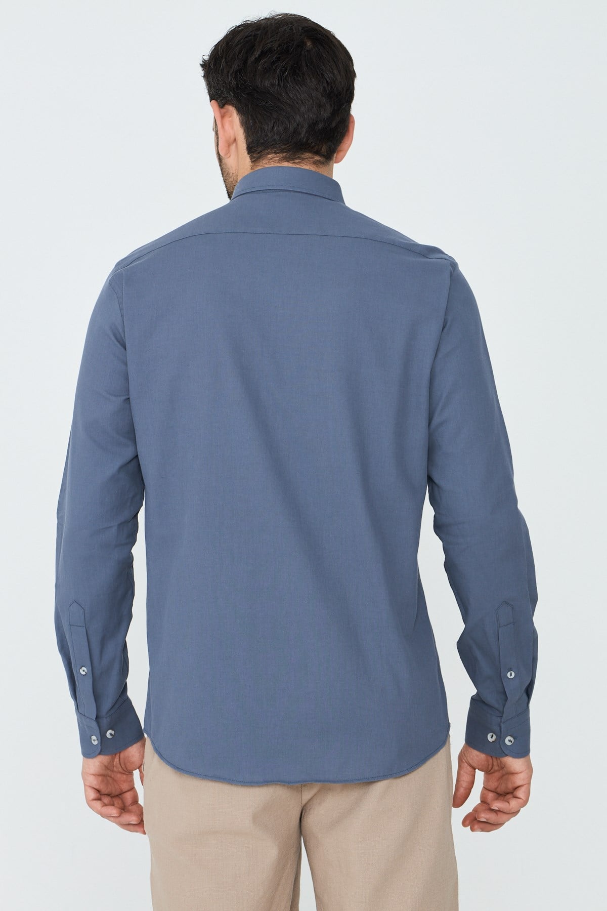 White StoneKoyu Gri %100 Pamuk Dynamic Fit Erkek Uzun Kollu Gömlek