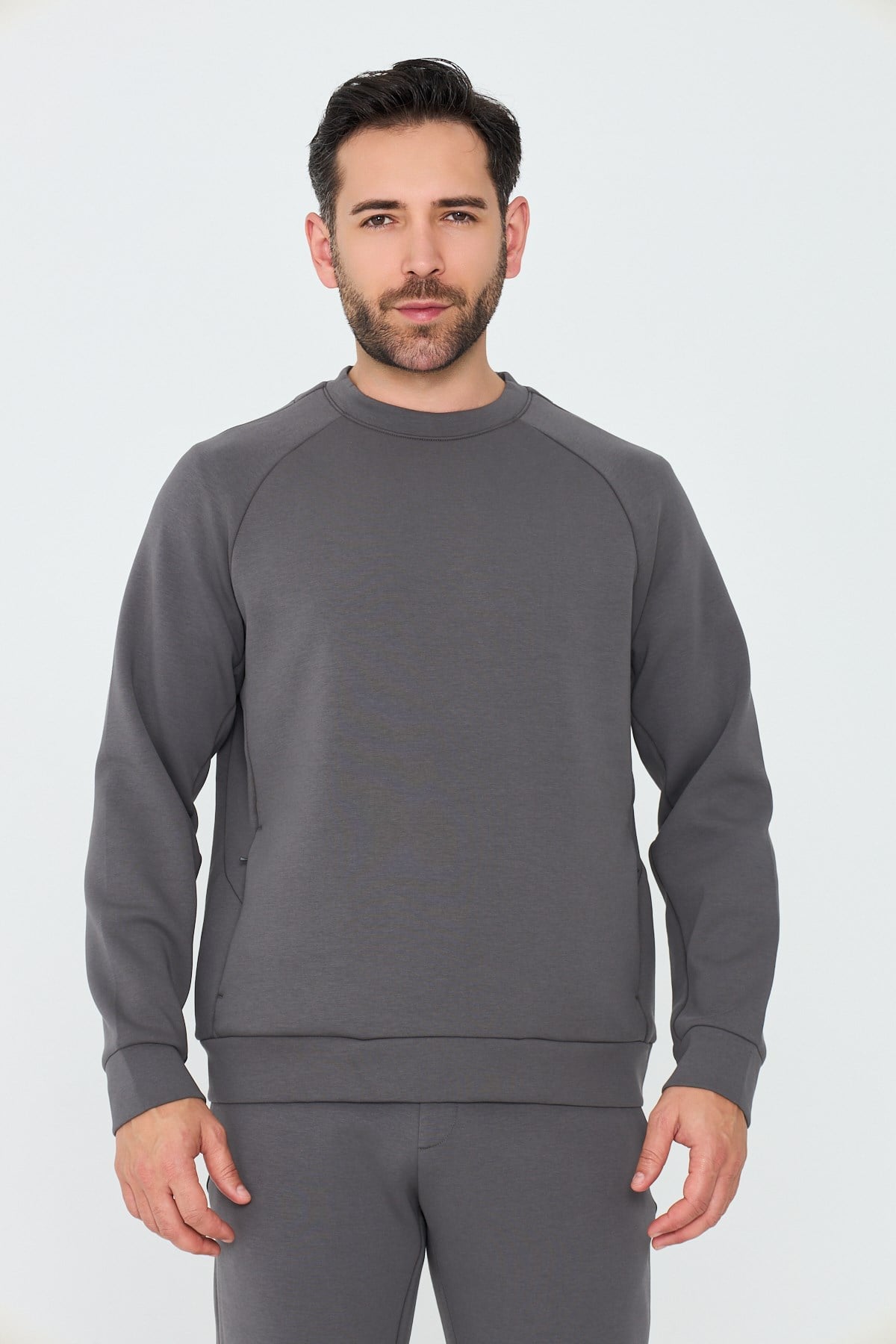 White StoneKoyu Gri Pamuklu Erkek Basic Sweatshirt