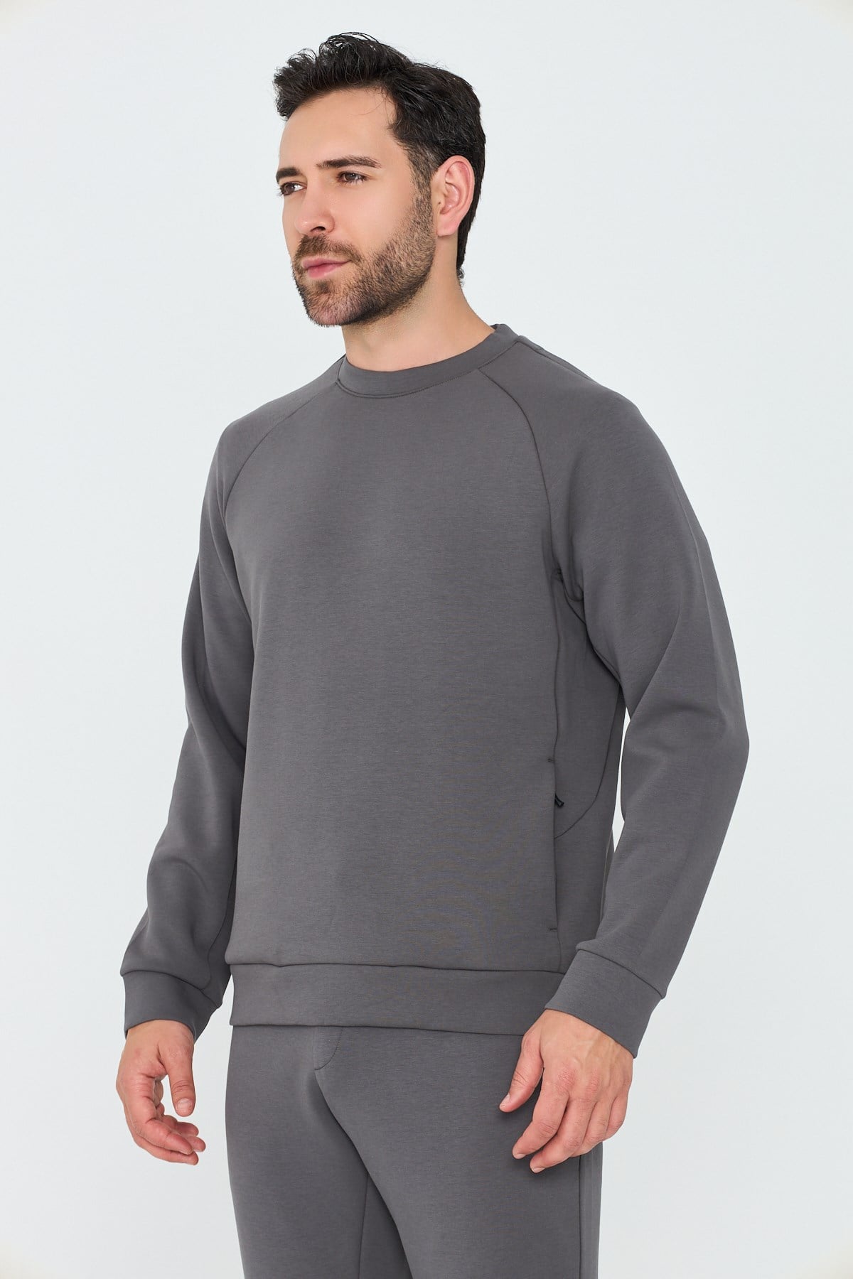White StoneKoyu Gri Pamuklu Erkek Basic Sweatshirt