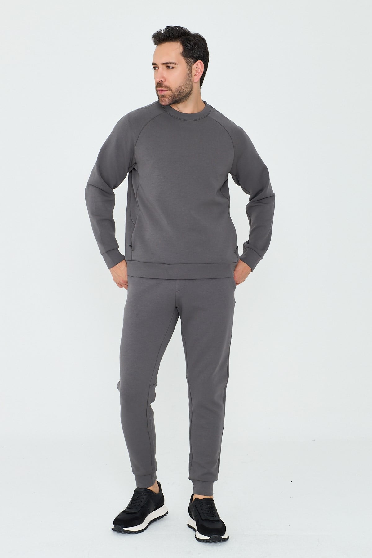 White StoneKoyu Gri Pamuklu Erkek Basic Sweatshirt