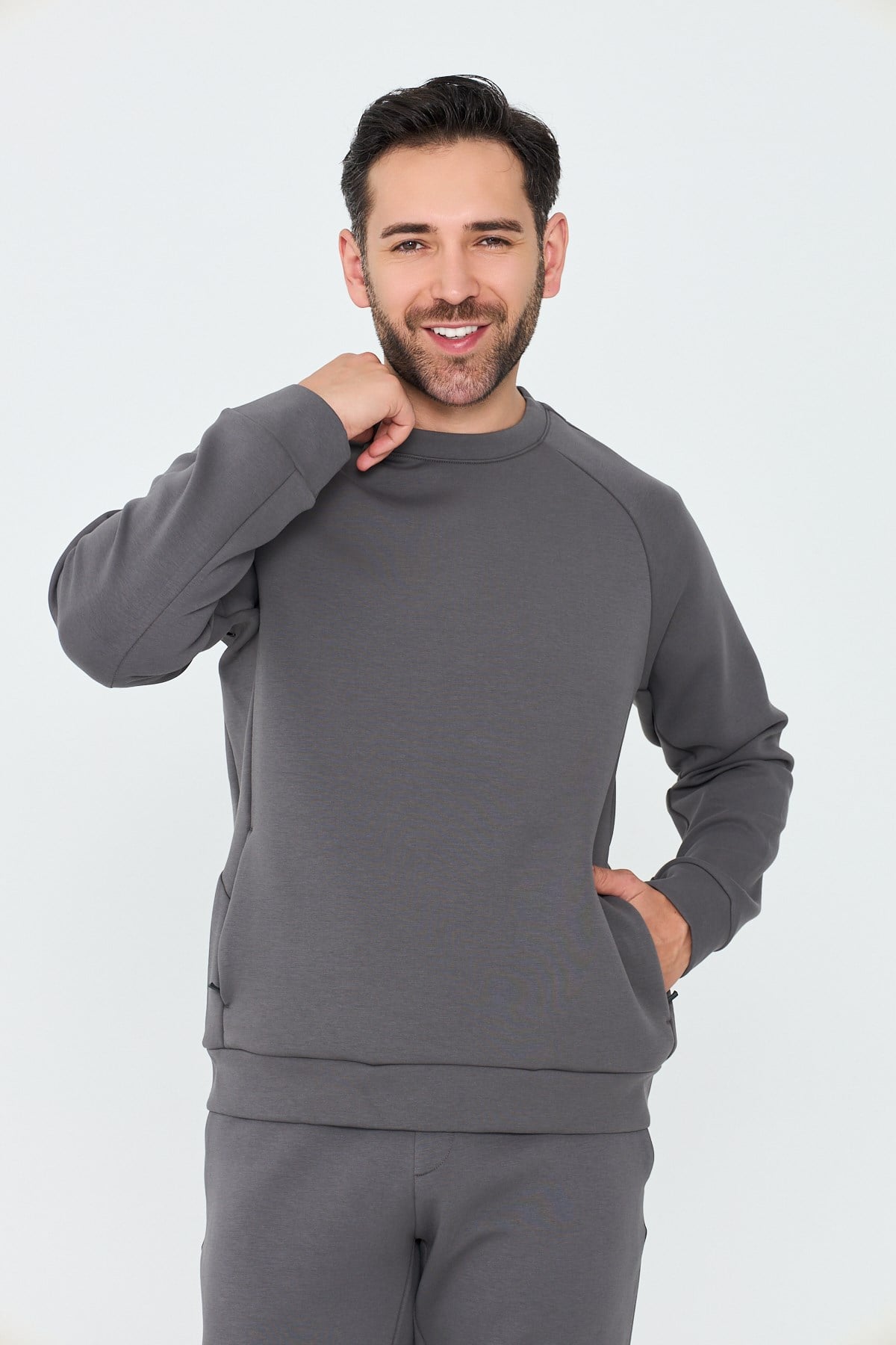 White StoneKoyu Gri Pamuklu Erkek Basic Sweatshirt